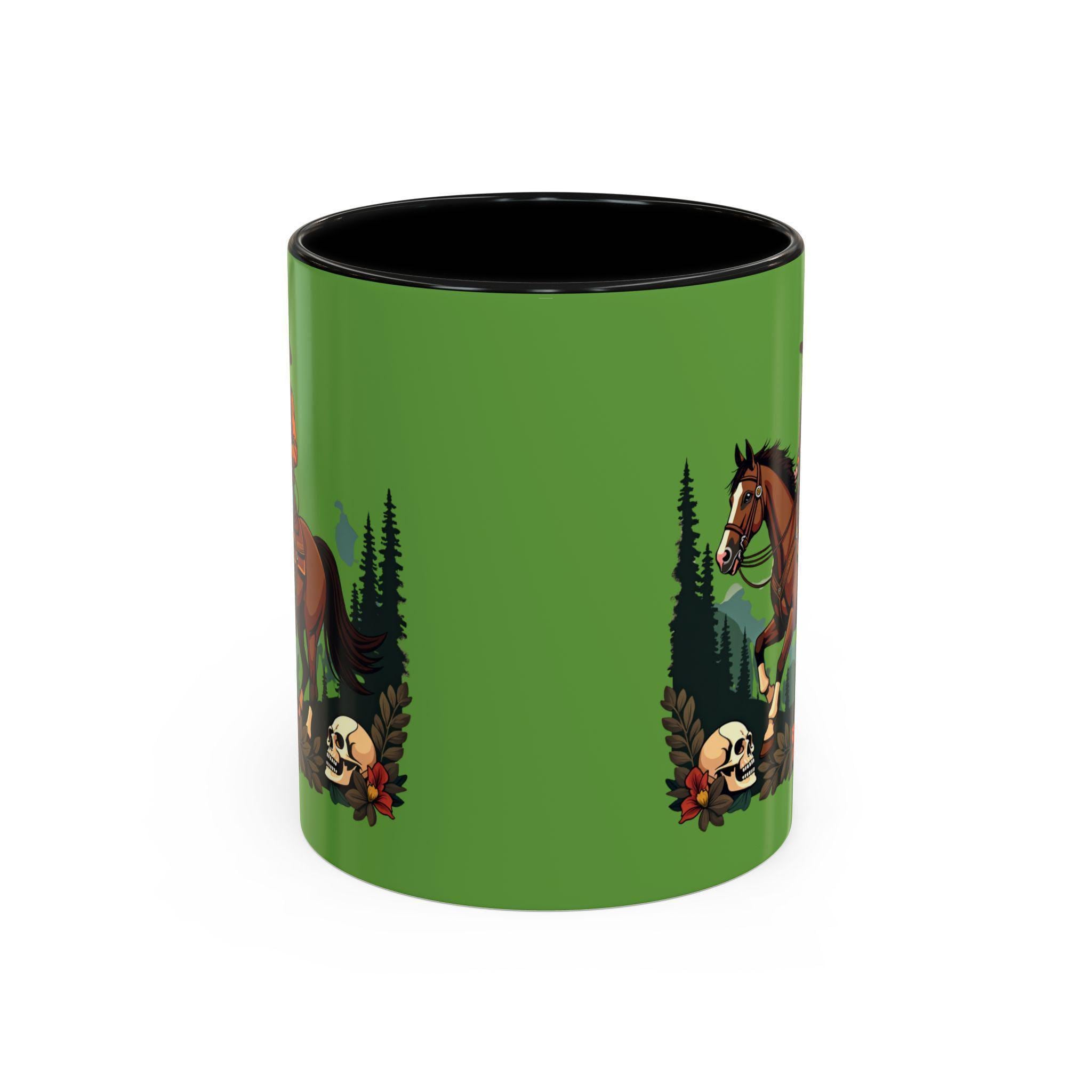 Cowboy Rider Mug, Horse Illustration, Western Style Mug, Skull and Flower Design, Decorative Coffee Mug, Gift for Horse Lovers, Novelty Mug