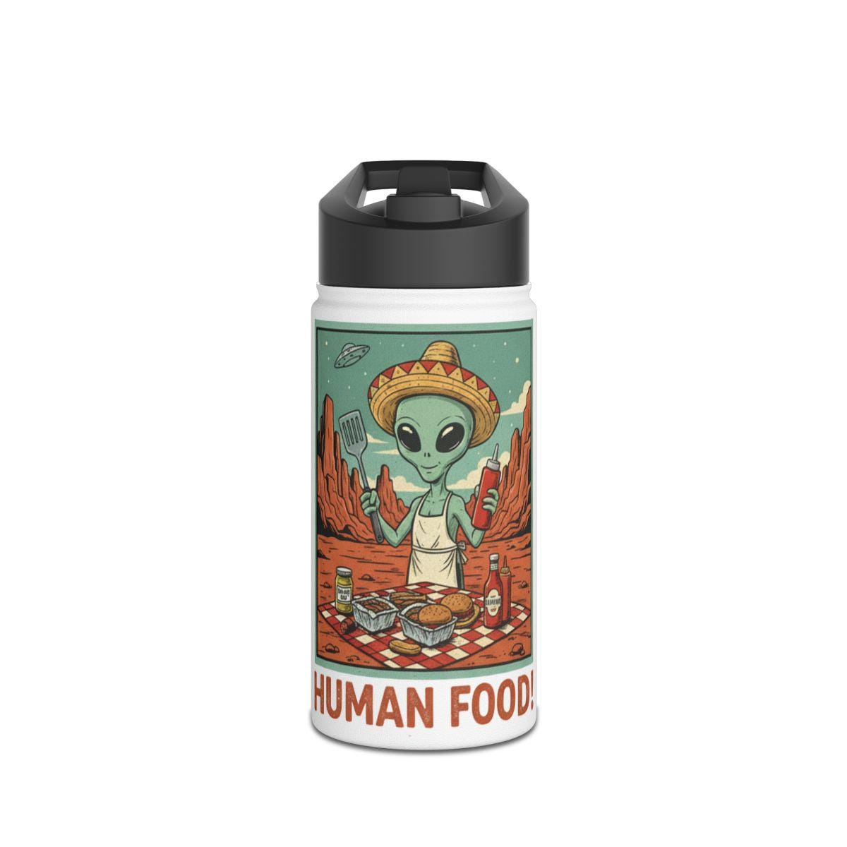 Alien Human Food Bottle, Alien Chef Water Bottle, Funny Alien Design, Unique Water Bottle, Space Theme, Cool Gifts for Alien Lovers