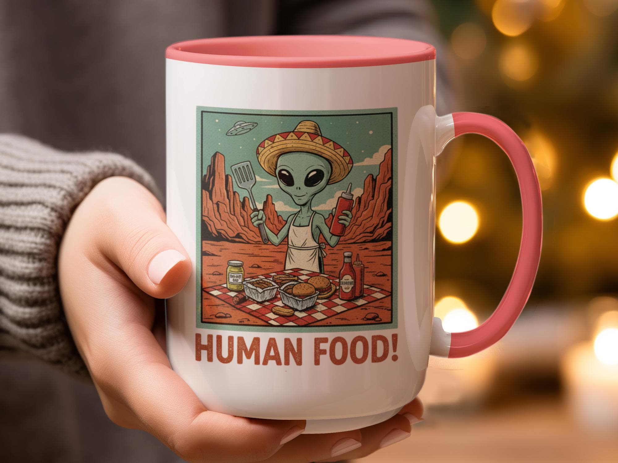 Funny Alien Mug, Human Food Alien Mug, Quirky Gift, Sci-Fi Lover Mug, Alien Lover Gift, Cute Alien Coffee Cup, Novelty Alien Mug