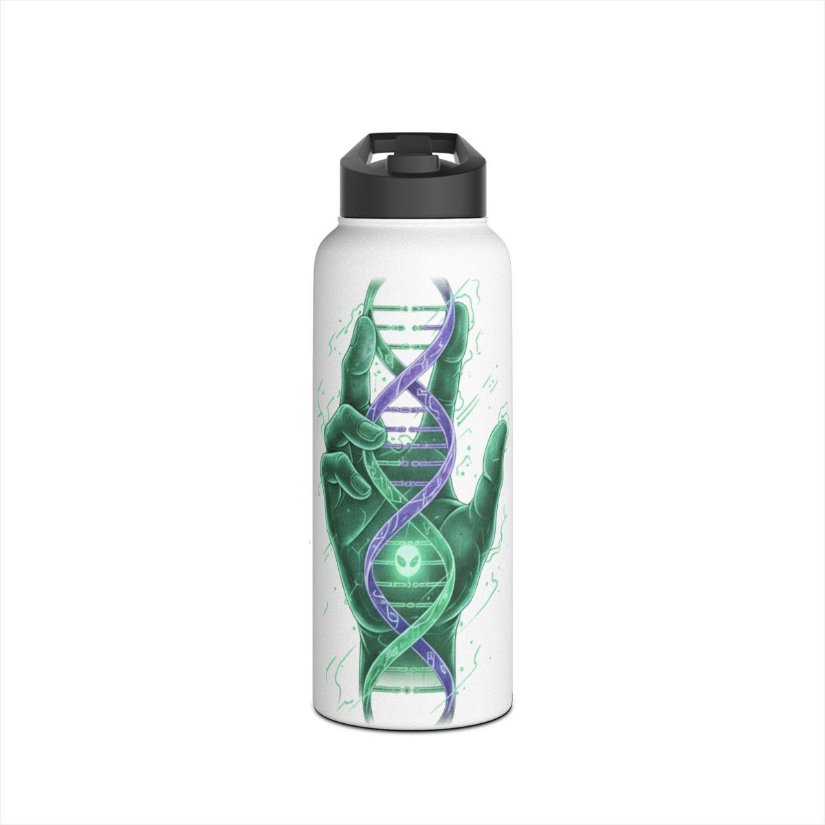 Vibrant Hand and DNA Art Water Bottle, Science Lover Gift, Unique Nature Design, Eco-Friendly Drinkware, Colorful Flask for Hydration