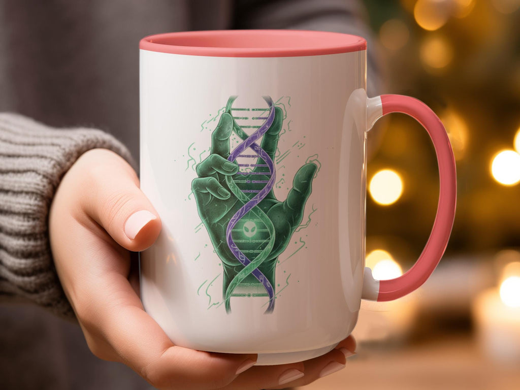 Unique DNA Helix Hand Mug, Science Lover Gift, Coffee Mug with Artistic Design, Perfect for Geneticists, Fun and Educational