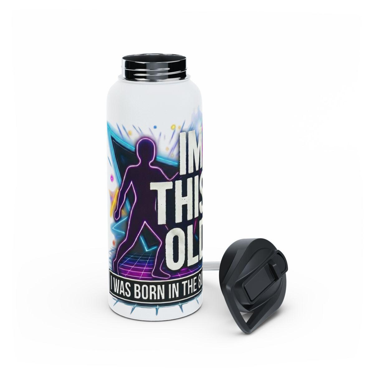 Retro 80s Dance Water Bottle, I'm This Old Bottle, 90s Born Nostalgia, 80s Fitness Accessory, Colorful Neon Dance Design