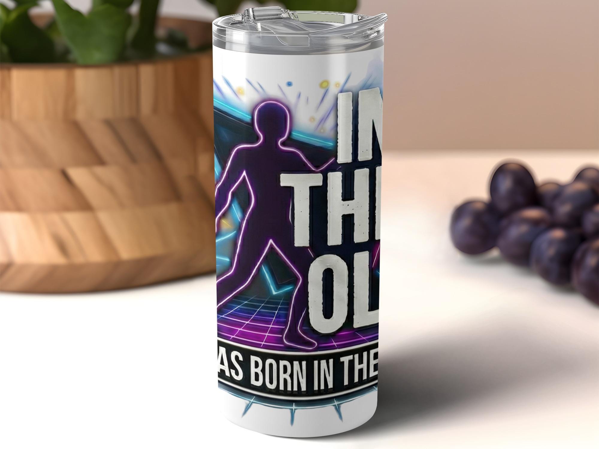 Vintage 1980s Retro Tumbler Cup, Unique Drinking Gift, Old School Party Mug, 80s Party Decor, Gift for Him Her, Classic Neon Design