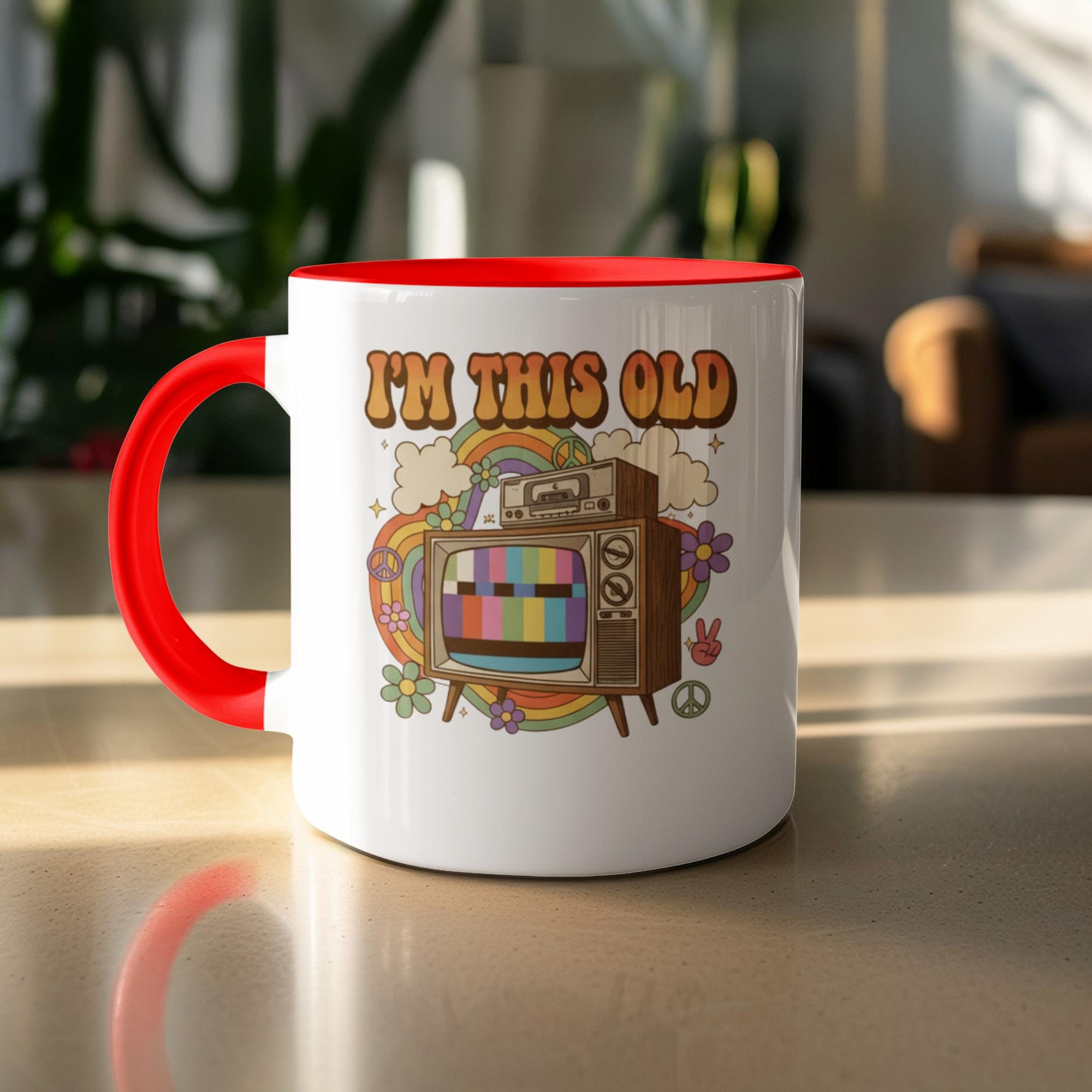 Funny I'm This Old TV Mug, Retro Television Coffee Cup, Nostalgic Gift, Vintage Style Mug, Colorful TV Design, Cool Office Mug