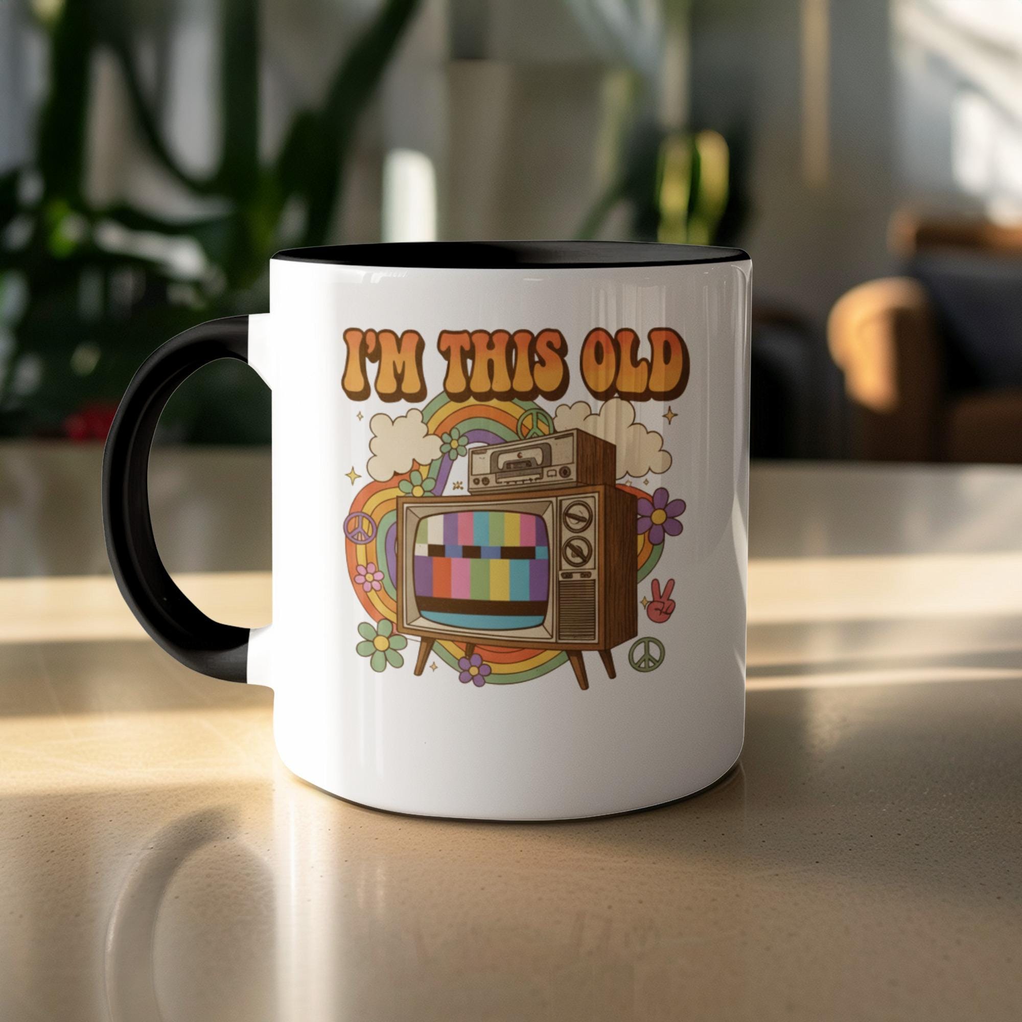 I'm This Old Retro TV Vintage Mug, Funny Nostalgic Coffee Cup, 70s 80s 90s Pop Culture Gift, Retro Television Lover Present