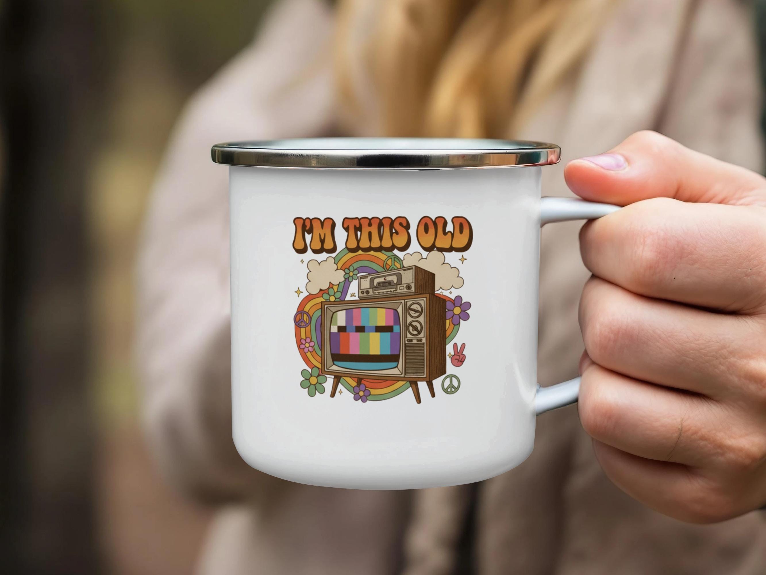 I'm This Old Mug, Retro Vintage TV Design, Funny Quote Camp Mug, Nostalgic Collector's Item, Perfect Gift for Vintage Lovers
