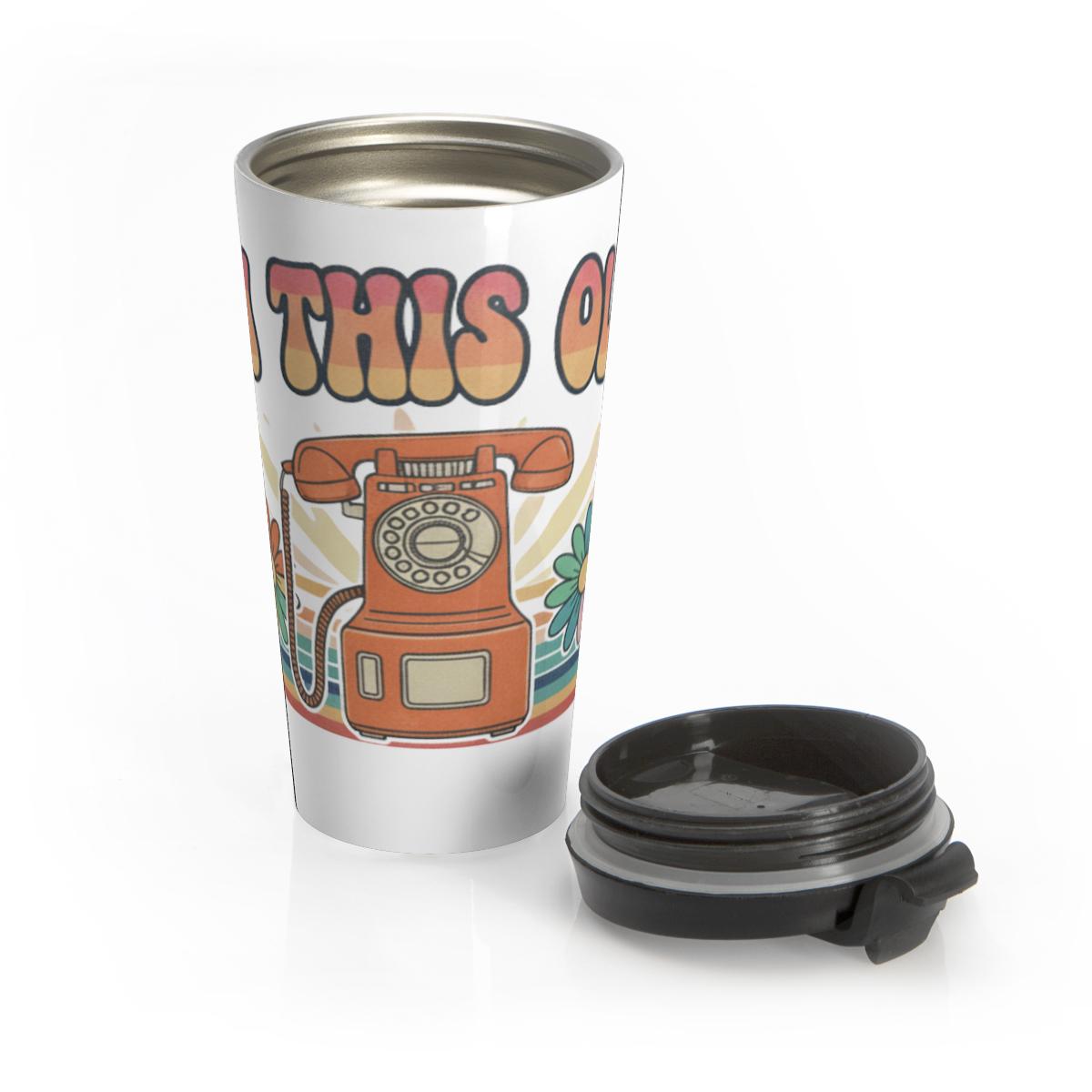 Retro Phone Travel Tumbler, 70s Vintage Style Coffee Mug, Insulated Drinkware, Funky Retro Gift, Unique 1970s Travel Cup