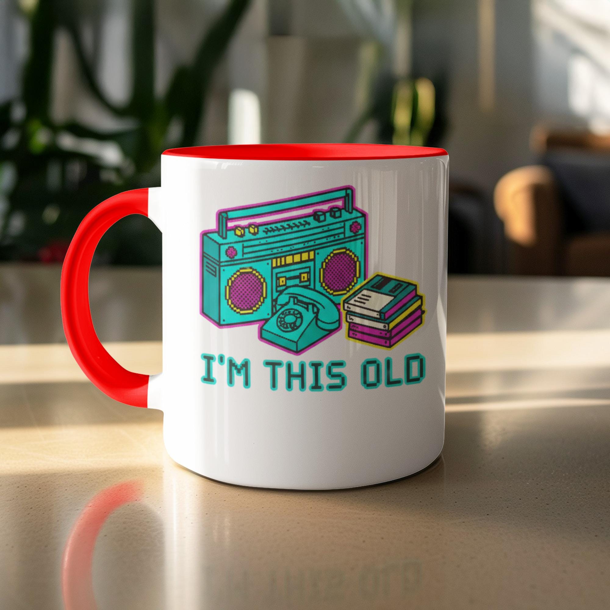 Retro Boombox Coffee Mug, I'm This Old Funny Mug, Vintage Nostalgia Gift, Unique Pop Culture Present, Quirky Office Desk Mug