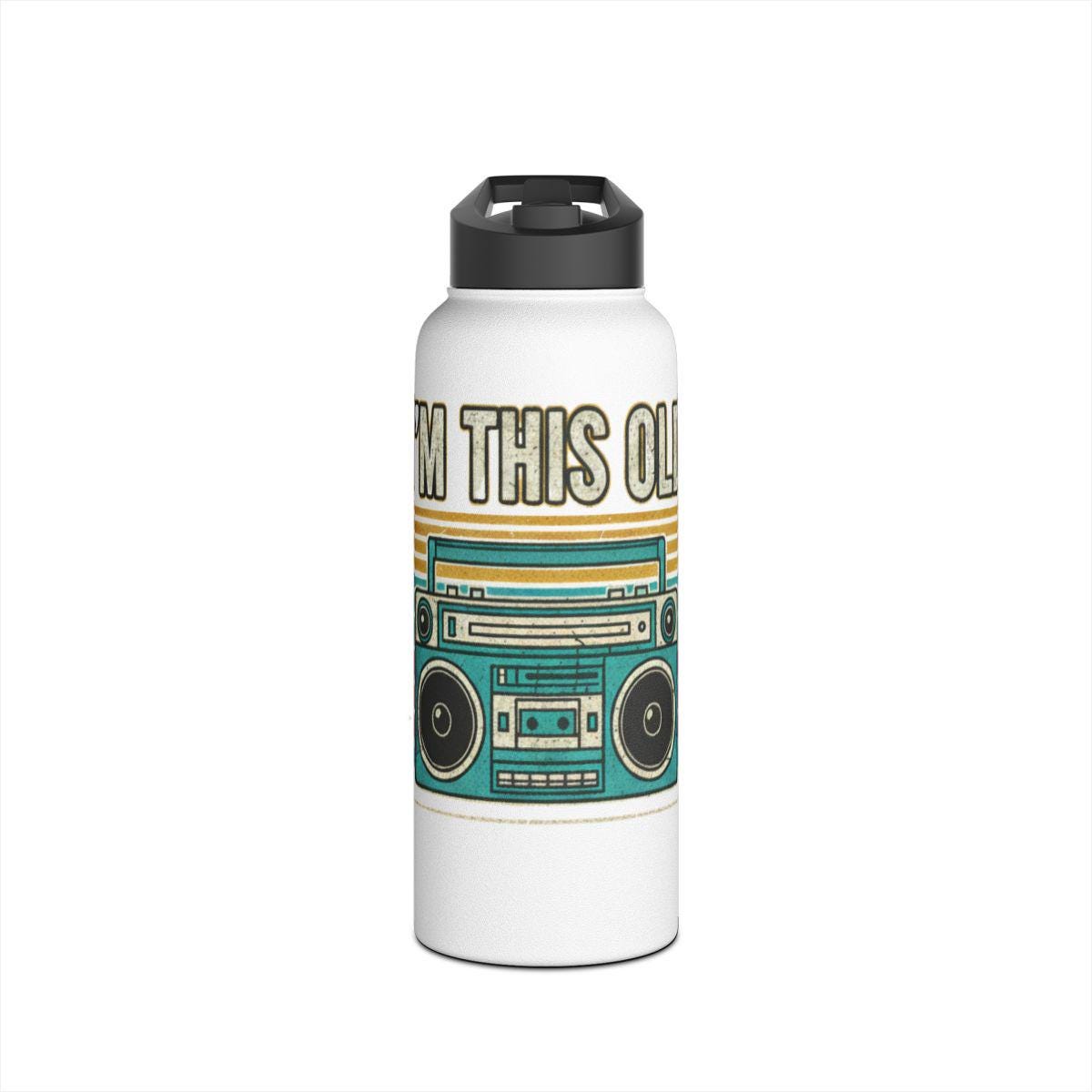Funny Retro Boombox Water Bottle, Vintage Music Lover Gift, I'm This Old Design, Unique Birthday Present, Classic Music Icon
