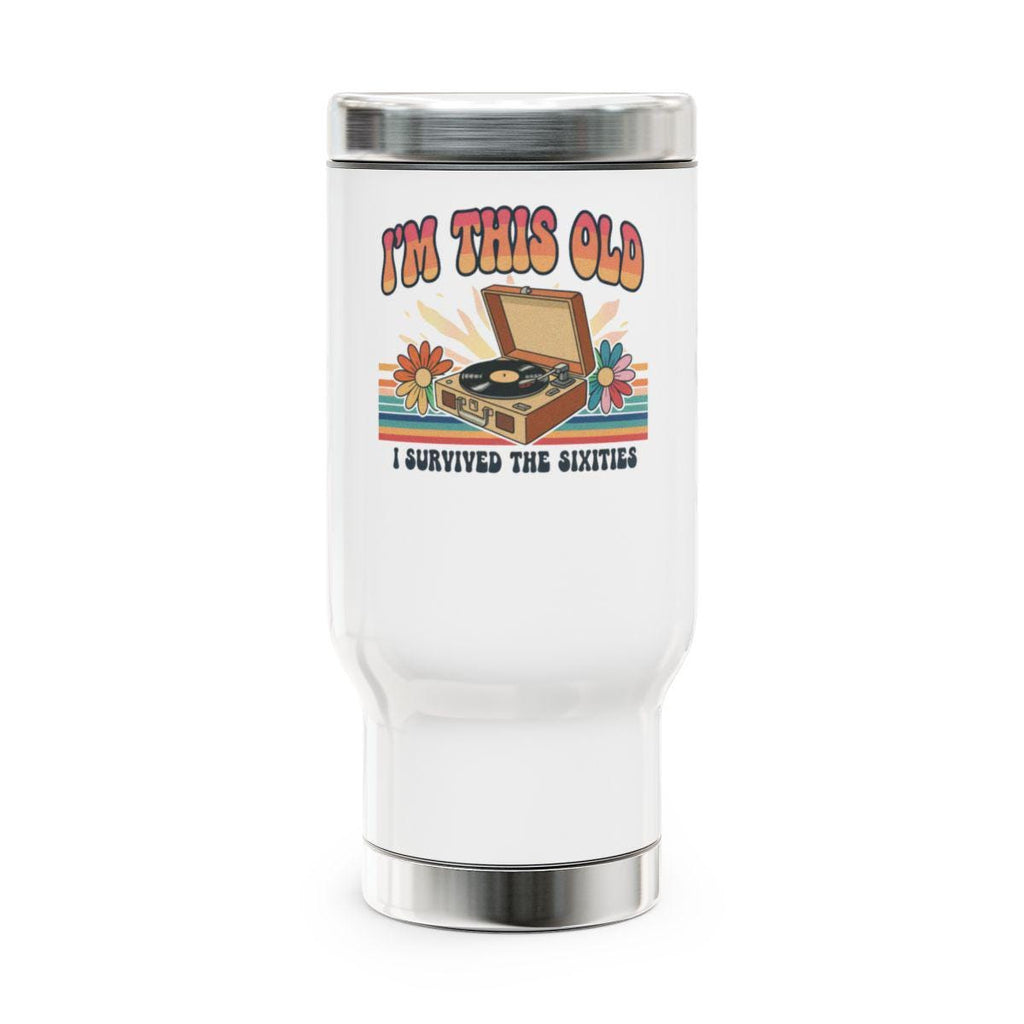 I'm This Old I Survived The Sixties Mug, Retro Vinyl Record Player Design, Vintage Music Lover Gift, Fun Nostalgic Coffee Tumbler
