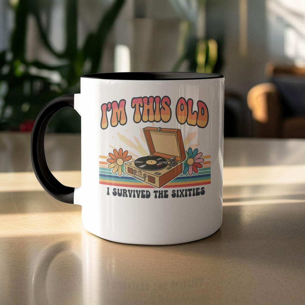 I'm This Old Mug, Funny Retro Mug, I Survived The Sixties, Vintage Record Player Mug, Gift For Music Lovers, Nostalgic Coffee Mug