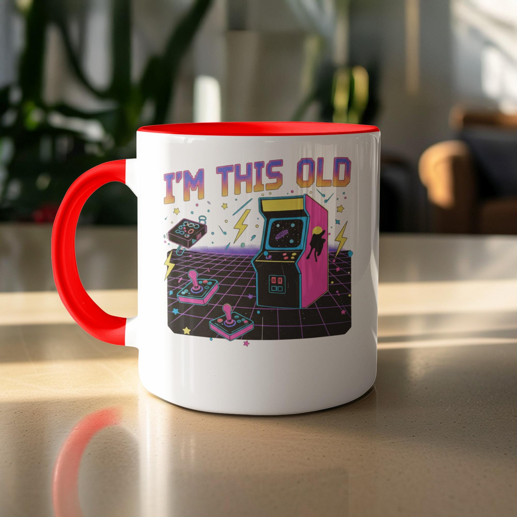 Retro Arcade Mug, I'm This Old, Vintage Gamer Gift, Old School Gaming Cup, Nostalgic Gamer Present, Classic Video Game Mug