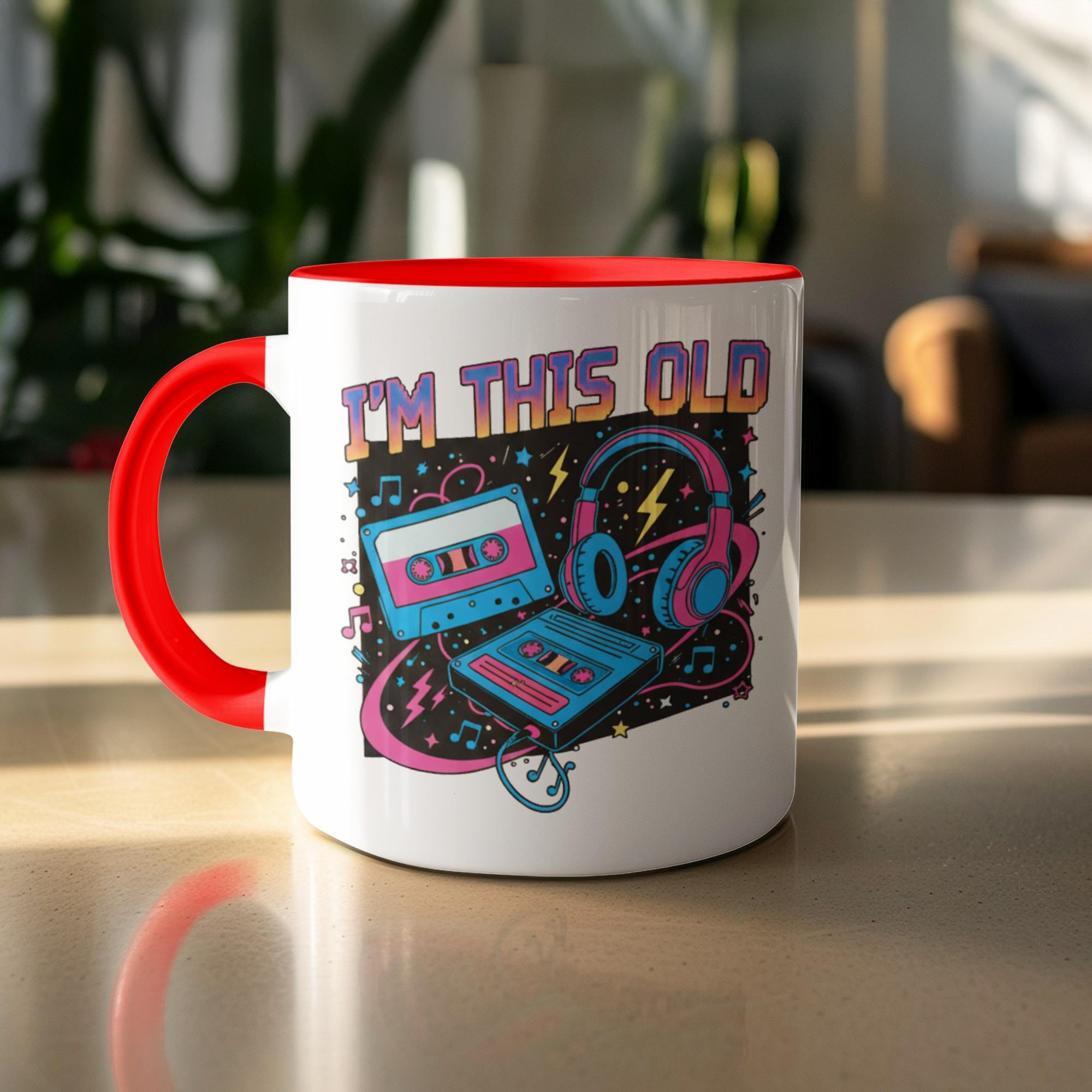 Funny I'm This Old Mug, Retro Cassette Tape and Headphones, Vintage Music Lover Gift, Nostalgic Coffee Cup, 80s 90s Gifts