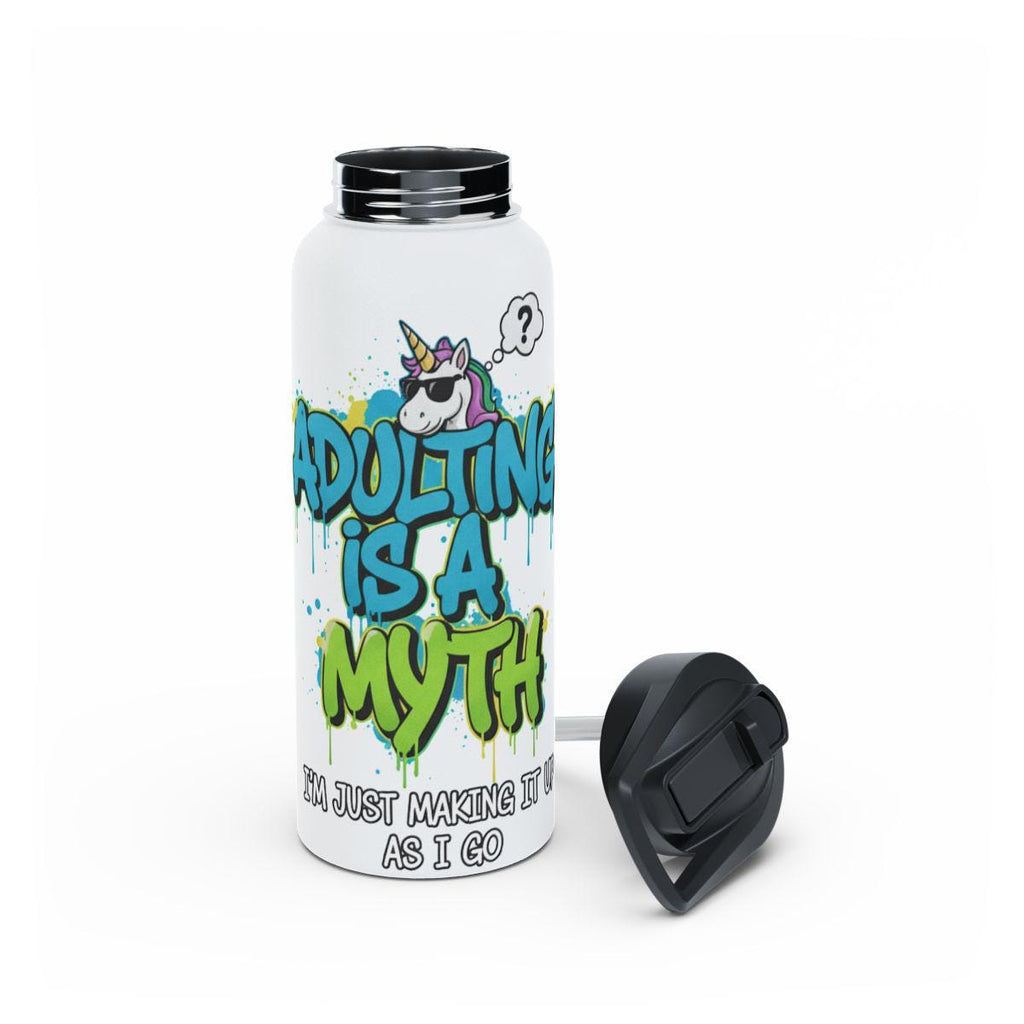 Adulting Is A Myth Water Bottle, Funny Unicorn Design, Cute Insulated Bottle, Gift For Adults, Motivational Quote Flask