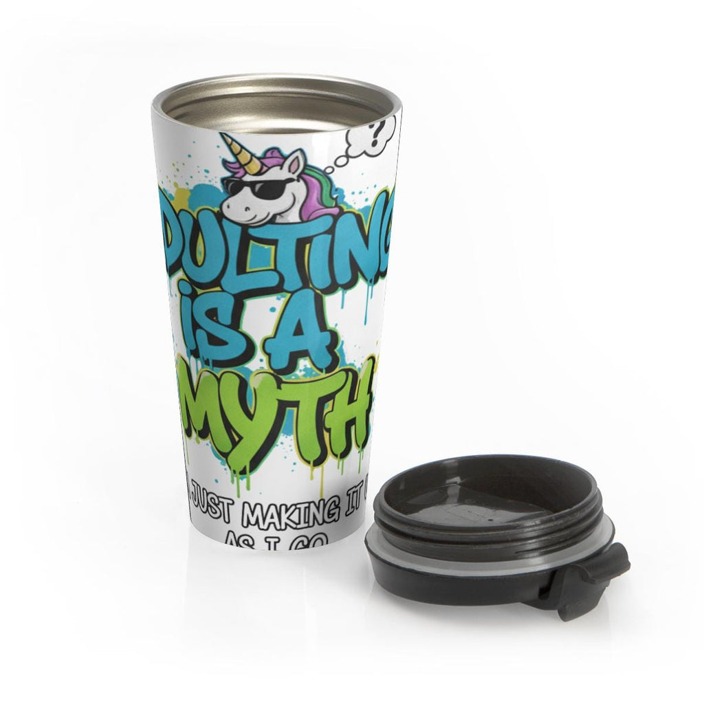 Funny Unicorn Travel Mug, Insulated Coffee Tumbler, Mythical Unicorn Print, Fun Gift for Unicorn Lovers, Spill Proof Lid