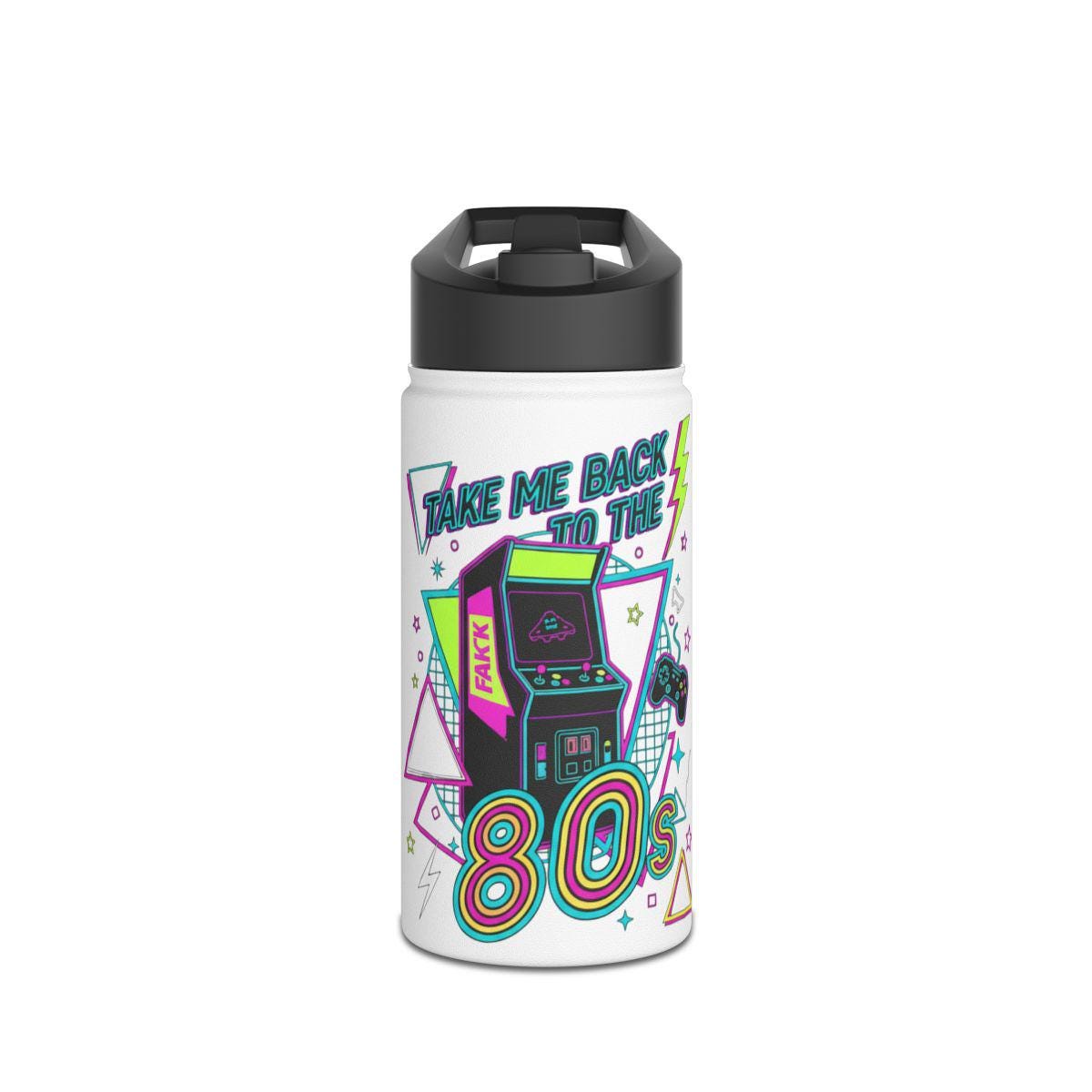 Retro Arcade Water Bottle, Take Me Back to the 80s Bottle, Nostalgic Gamer Gift, Vintage Gaming Accessory, 80s Style Thermos, Fun Water Jug