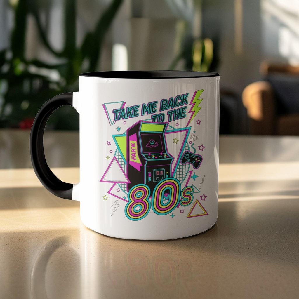 Retro 80s Arcade Mug, Take Me Back to the 80s Coffee Cup, Vintage Gamer Gift, Nostalgic 80s Design, Fun 80s Theme Mug for Gamers