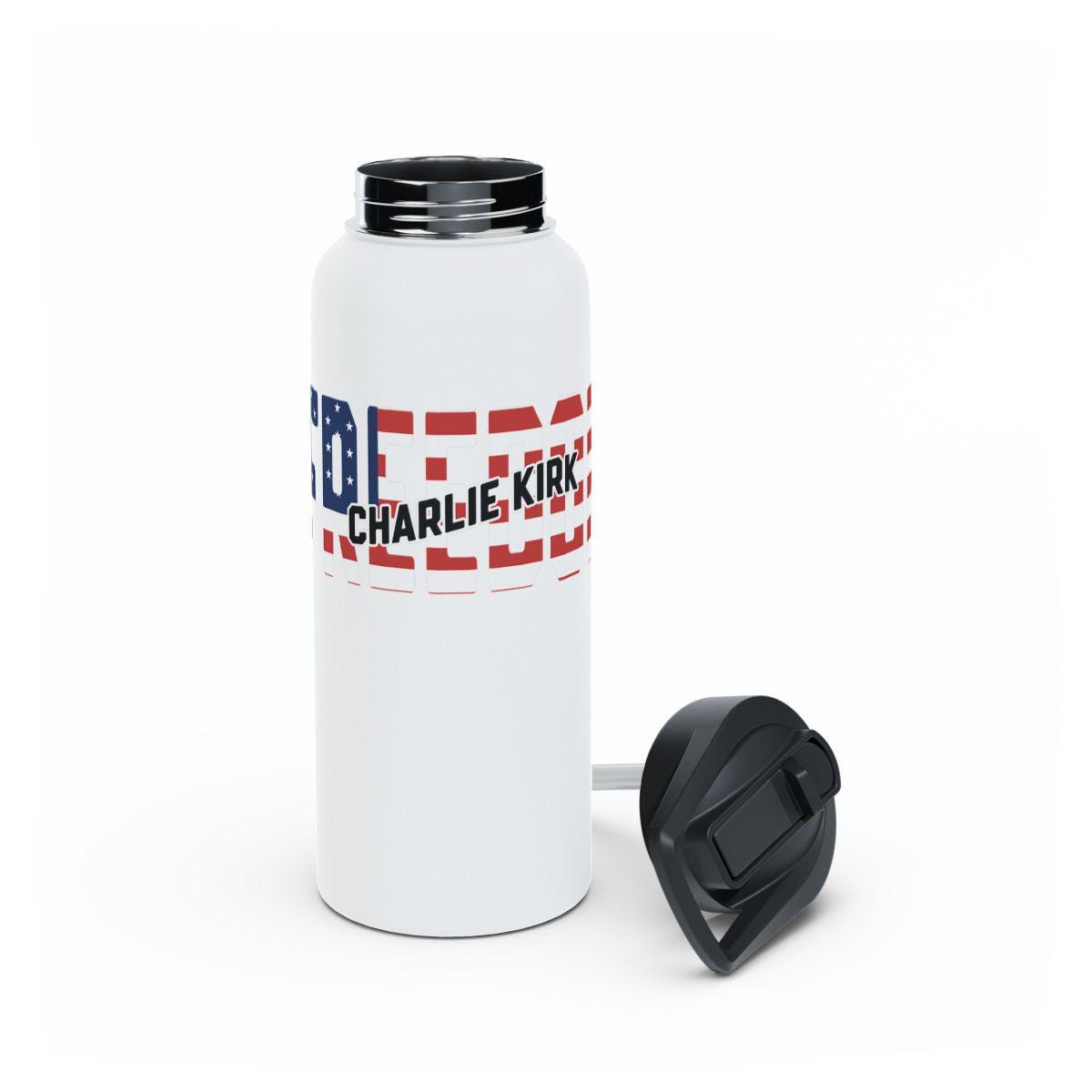 Patriotic Insulated Water Bottle, Freedom Design With Flip Lid, Reusable Drinkware 32 oz, High Quality Stainless Steel Flask