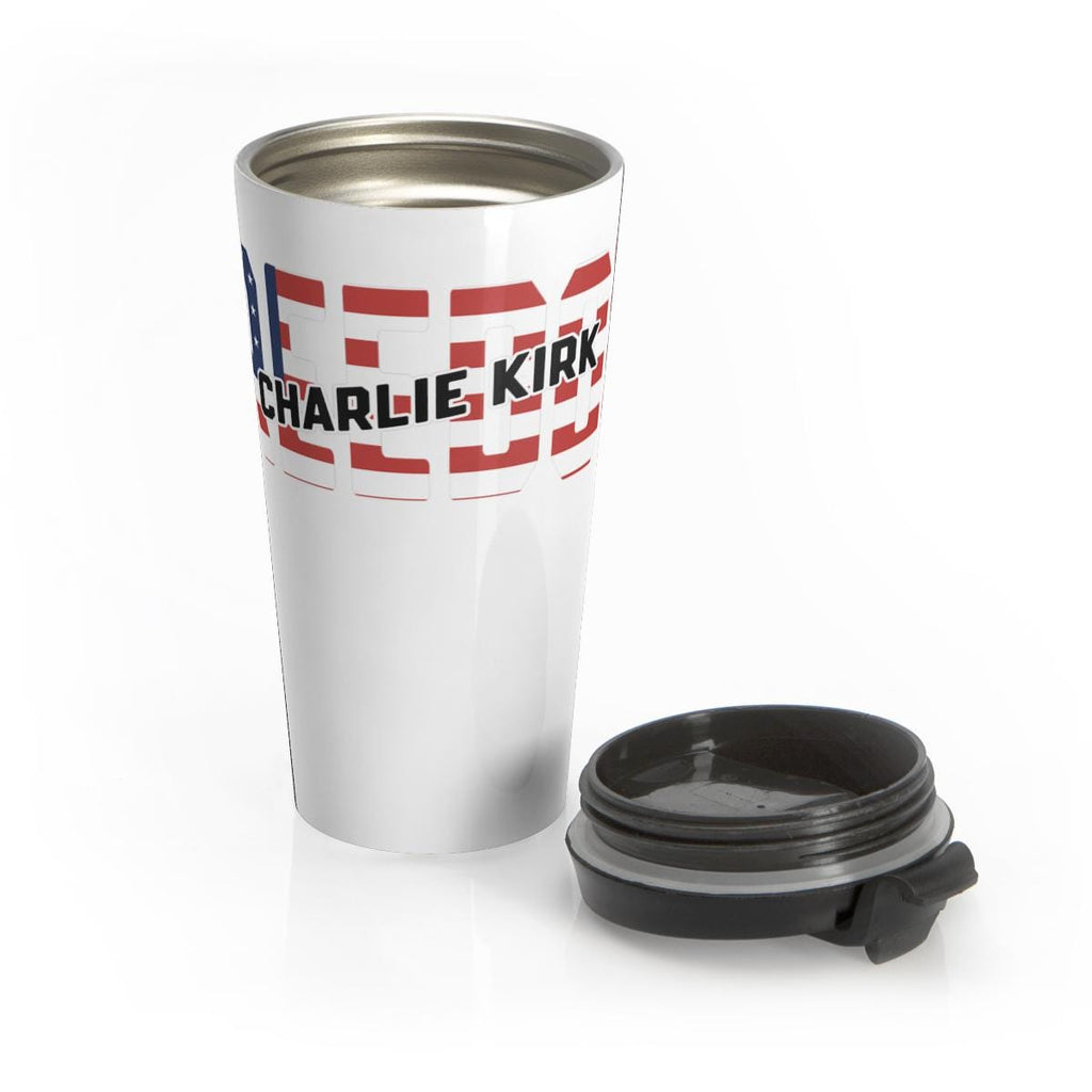 Travel mug with Charlie Kirk design, Insulated tumbler for hot and cold drinks, Spill-proof coffee cup, Reusable beverage holder