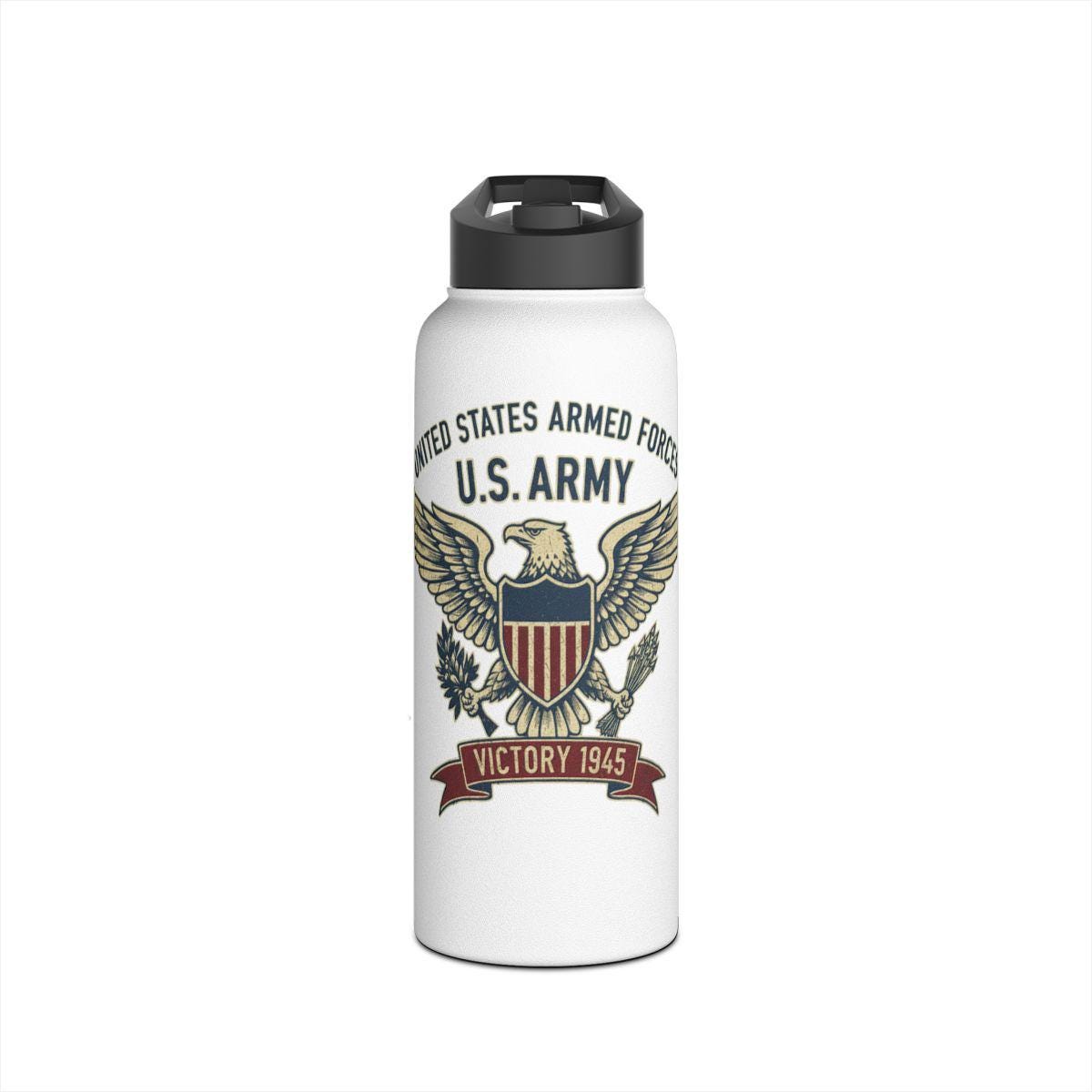 U.S. Army Eagle Insignia Water Bottle, Victory 1945, Military Hydration Gear, Patriotic Gift, Veteran Keepsake, Armed Forces Bottle