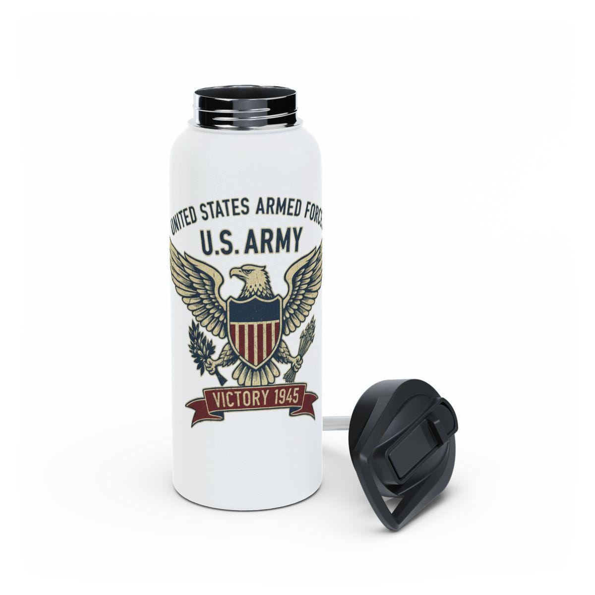US Army Victory 1945 Water Bottle, United States Armed Forces Design Bottle, Military Inspired Reusable Drink Container