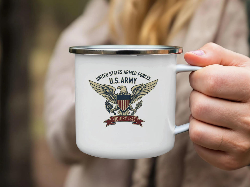 US Army victory 1945 mug, patriotic military camp cup, US armed forces souvenir, ceramic coffee mug, veteran gift
