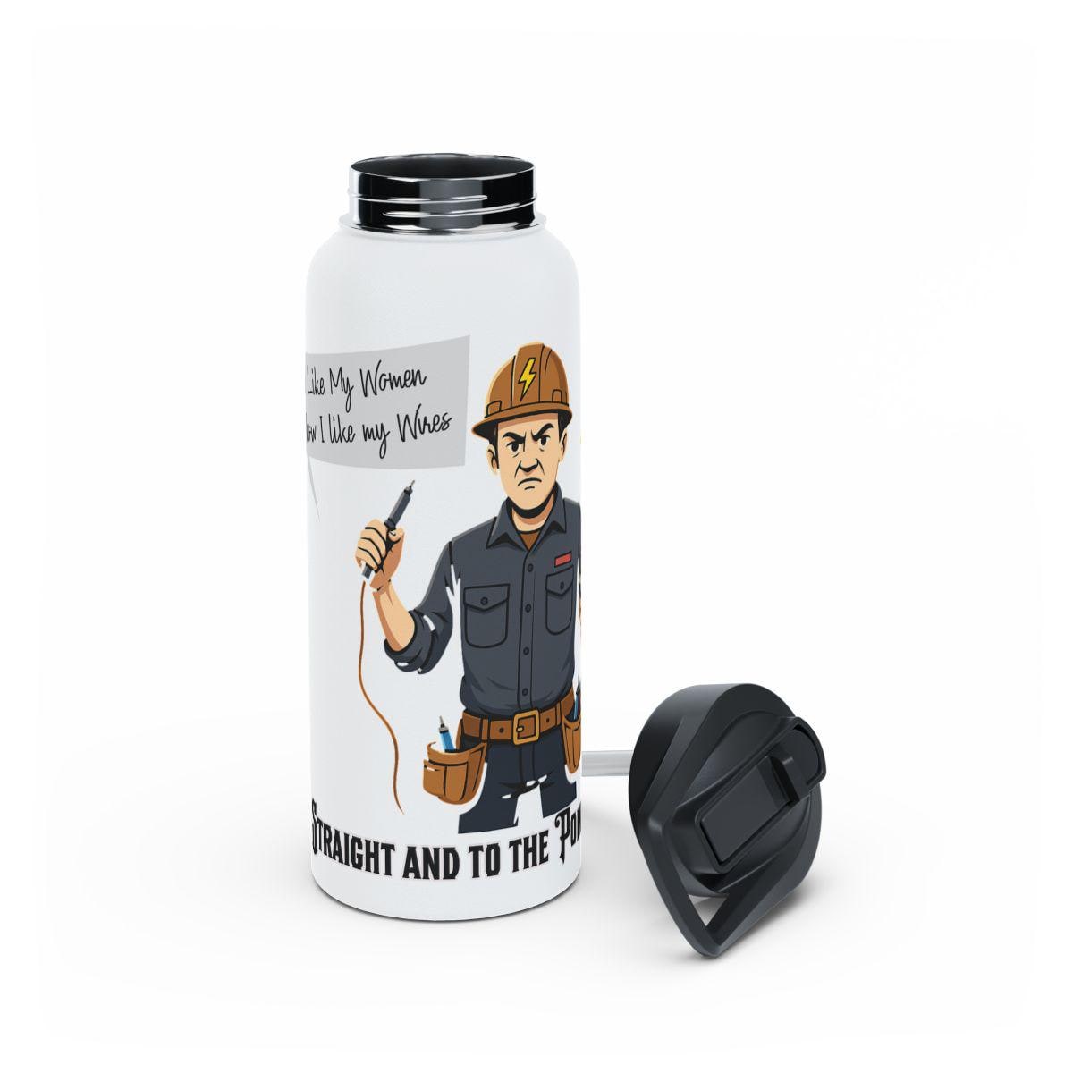 Funny Electrician Water Bottle, Gifts for Electricians, Humorous Water Bottle, Electrician Gag Gift, Water Bottle with Lid