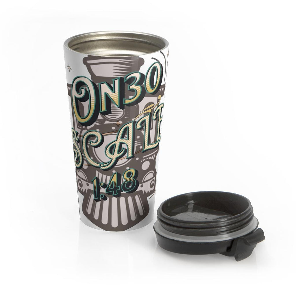 On30 Scale 1:48 Travel Mug, Model Train Collectible Tumbler, Train Enthusiast Gift, Unique Railway Memorabilia, Coffee Lover's Cup