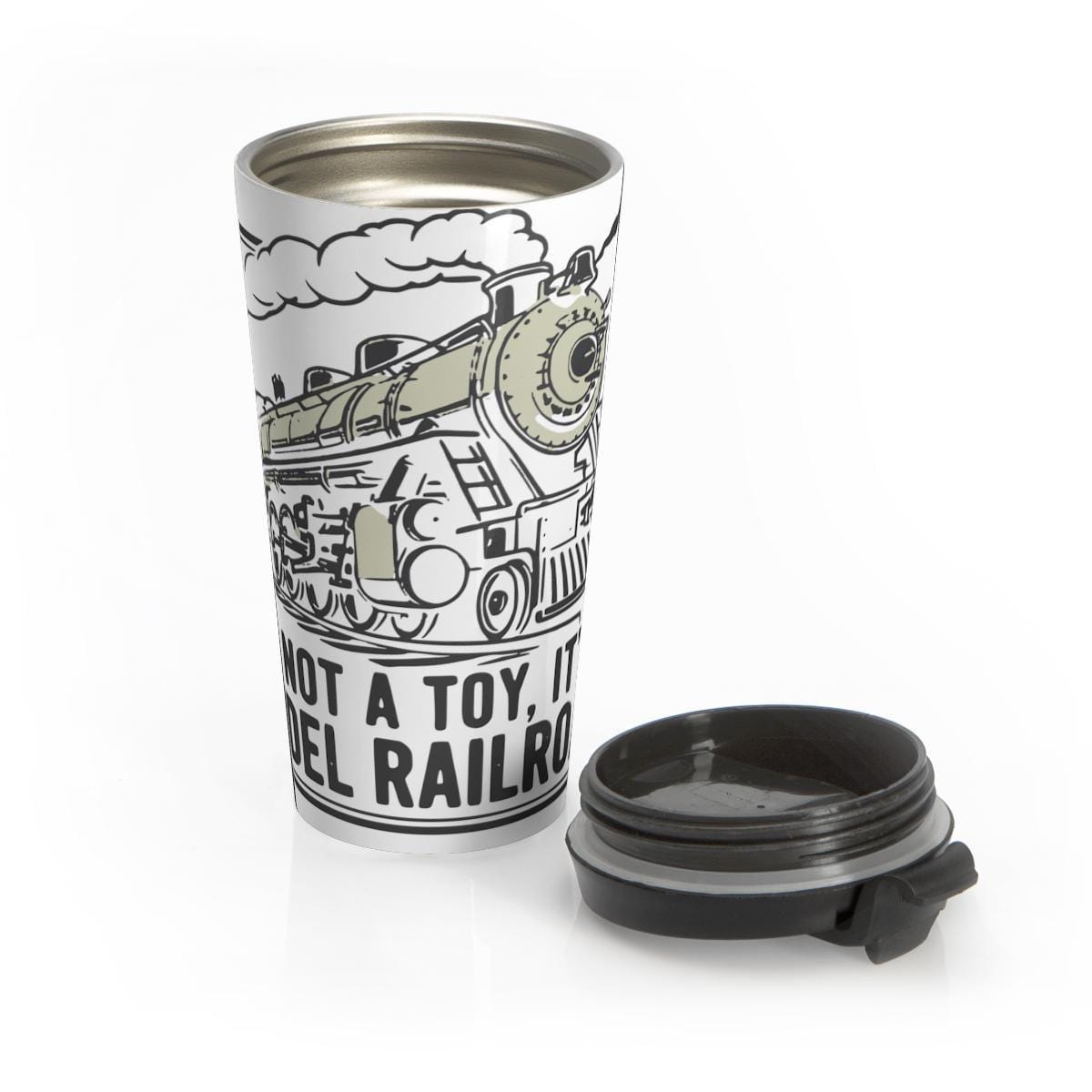 Train Themed Travel Mug, Vintage Locomotive Insulated Tumbler, Railroad Enthusiast Gift, Steam Engine Drinkware, Train Lover Cup