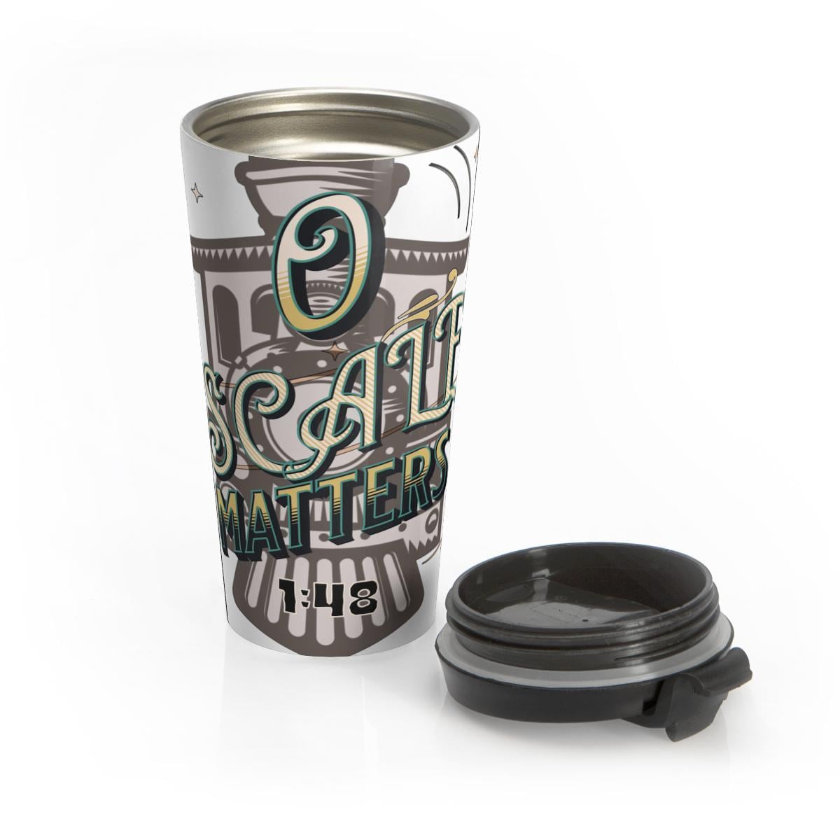 Scale Matters Travel Coffee Mug, Funny Coffee Mug for Train Enthusiasts, Unique Railroad Gift, Train Lover Drinkware, 14 oz