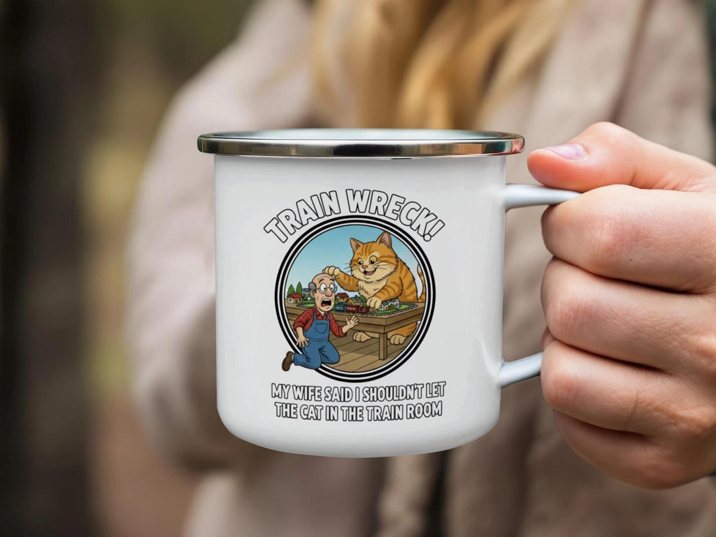 Train Wreck Funny Mug, My Wife Said I Shouldn't Let The Cat In The Train Room, Humor Gift, Cat Lover, Coffee Cup, Gag Present