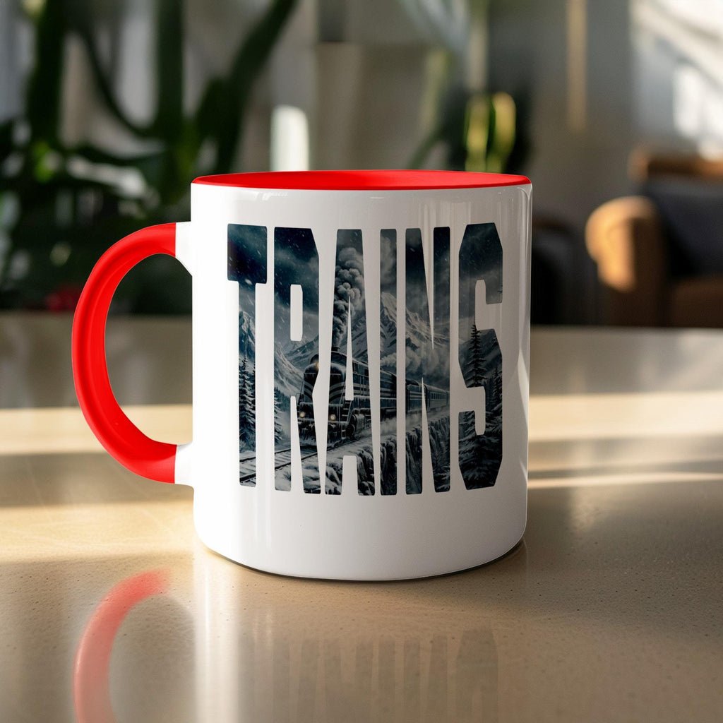 Trains Coffee Mug, Scenic Train Mug, Train Lover Gift, Train Enthusiast Mug, Unique Coffee Cup, Train Theme Drinkware, Morning Coffee Mug