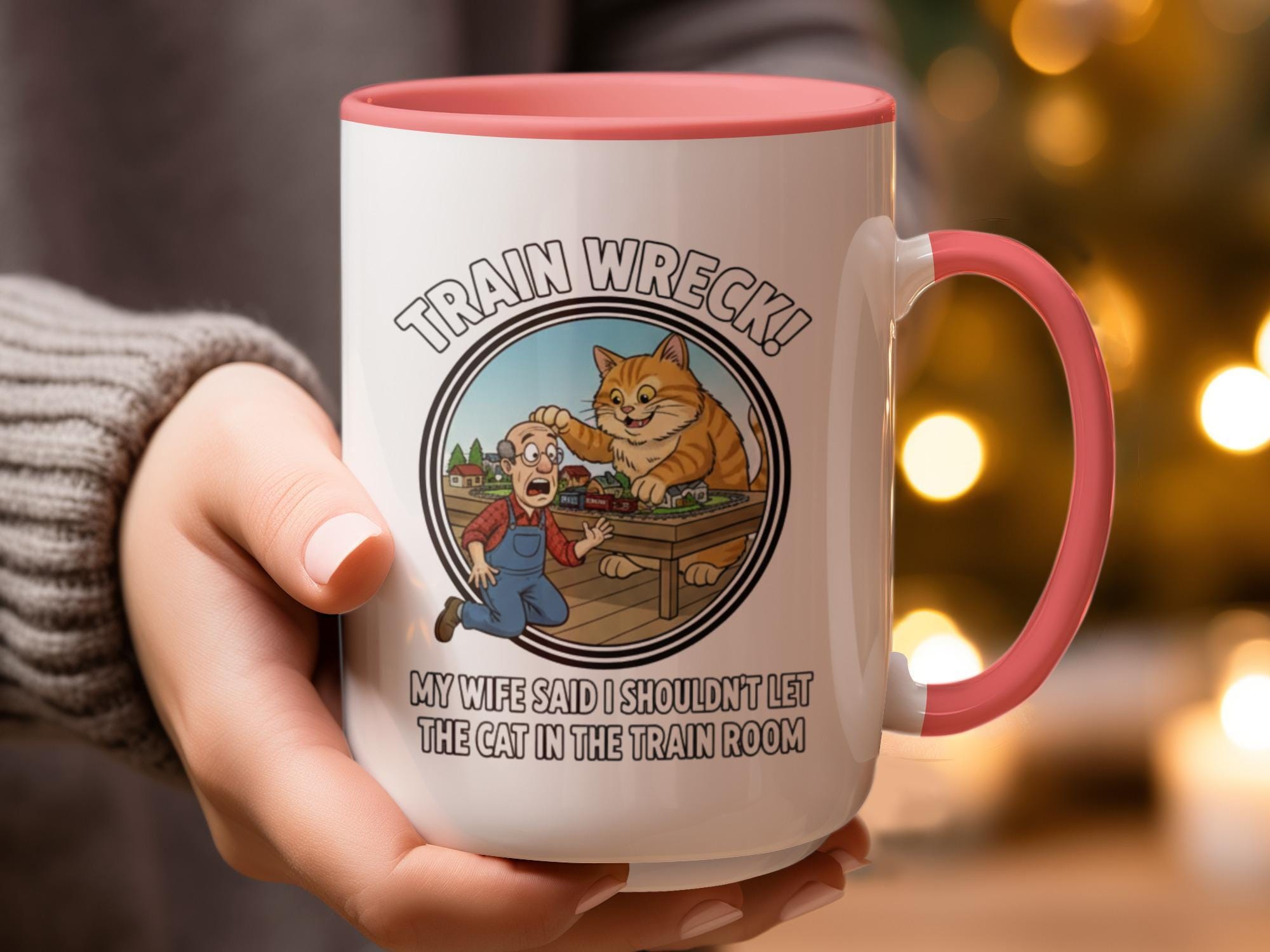 Funny Train Wreck Mug, Cat Lover Coffee Cup, Humorous Gift, Train Room Joke, Unique Cat Enthusiast Present, Funny Quote Mug, Christmas Gift