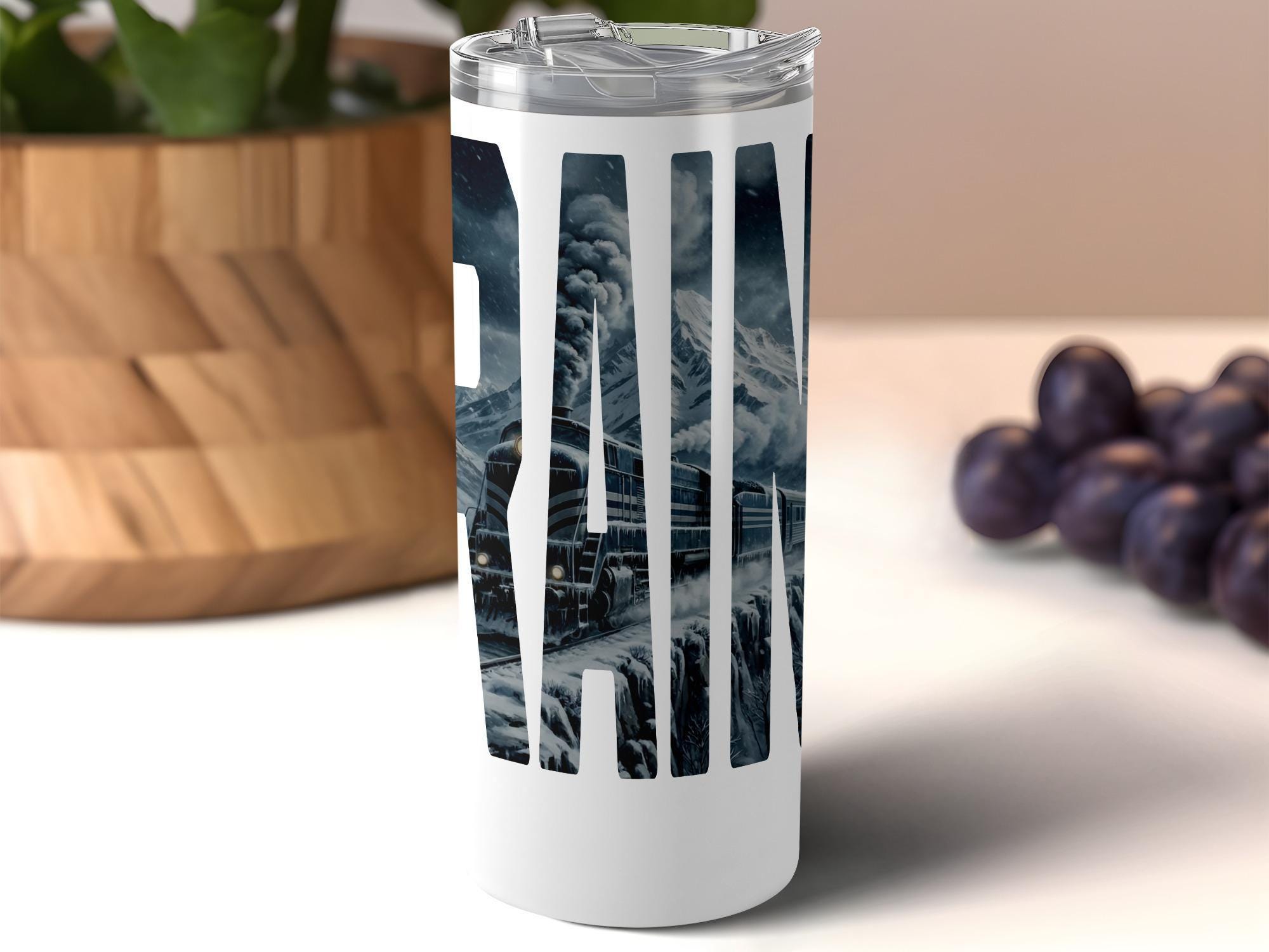 Train Travel Tumbler, Double Wall Stainless Steel Insulated Cup, Travel Coffee Mug, 20oz Vacuum Thermos, Gift for Train Enthusiasts