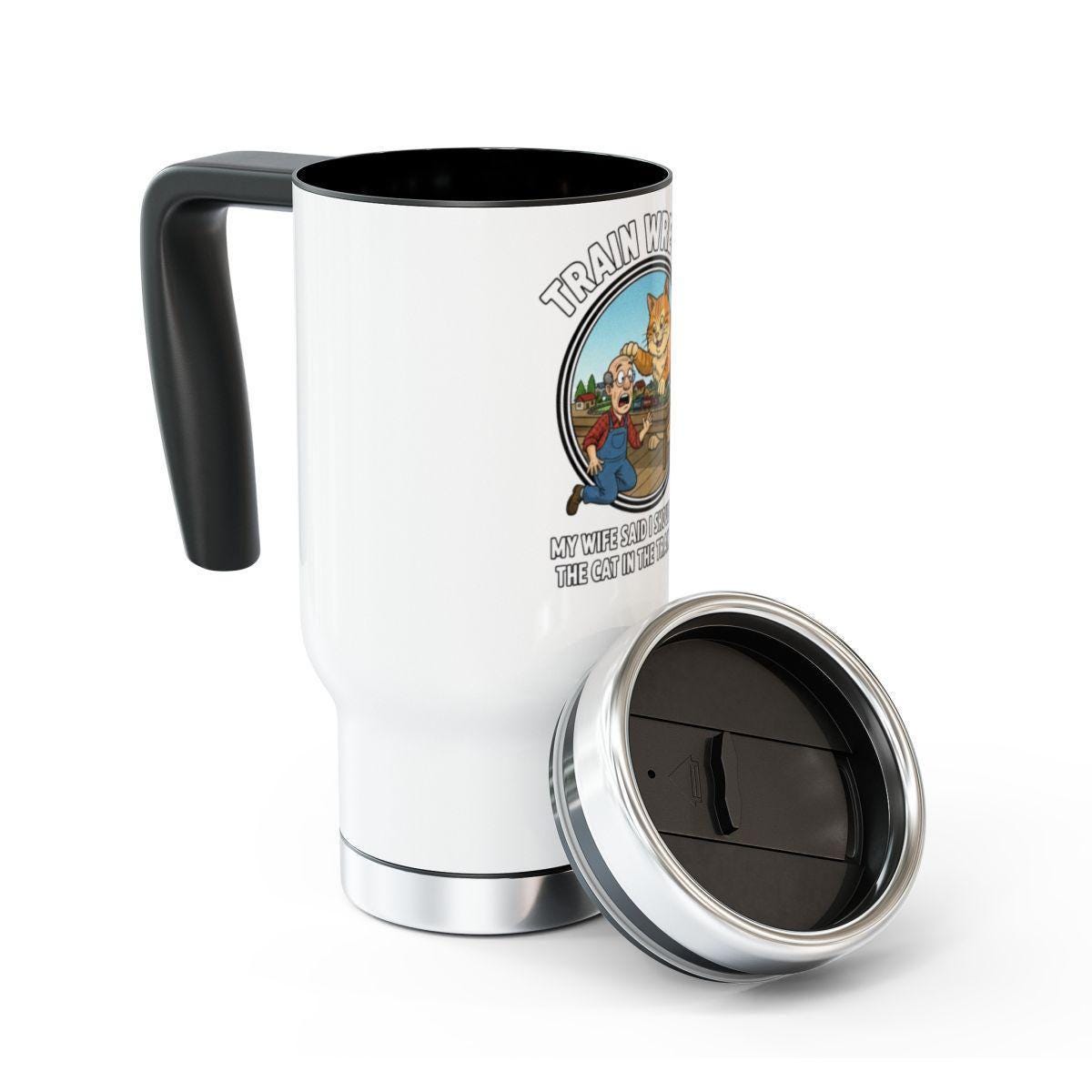 Train With Your Cat Travel Mug, Funny Cat Lover Gift, Coffee Thermos With Lid, Cute Cat Trainer Mug, Cat Owner Travel Cup