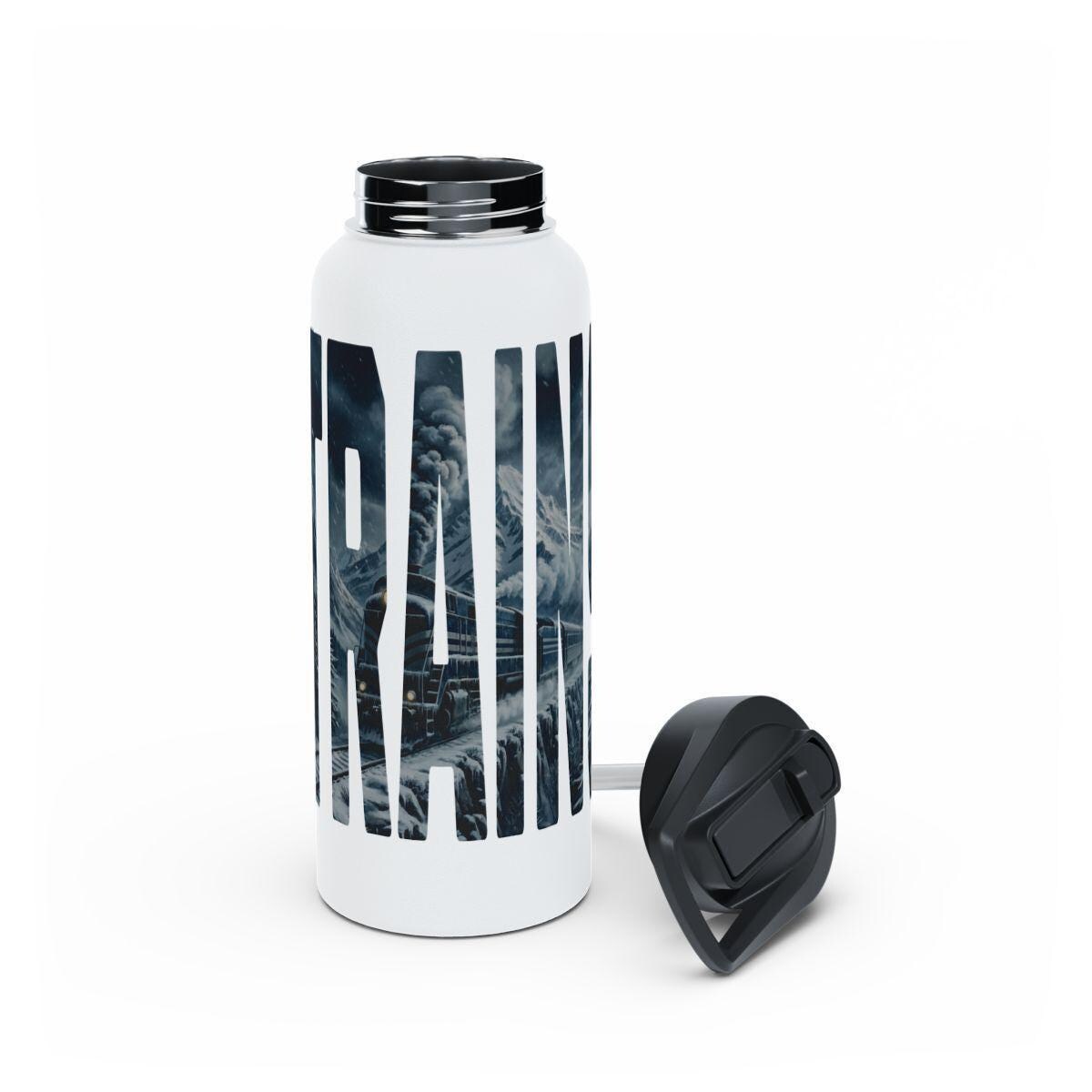 Train-themed insulated water bottle, travel water bottle, reusable water bottle, large capacity water bottle, unique gift idea