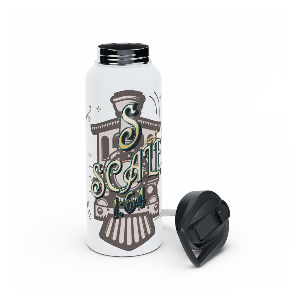 Train Themed Water Bottle, Artistic Railroad Design, Large Capacity Travel Flask, Unique Gift for Train Enthusiasts, Durable and Stylish