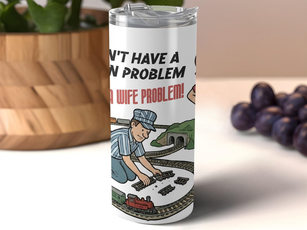 Funny Train Tumbler, Humorous Train Enthusiast Gift, Unique Railway Collector Mug, Comic Style Train Travel Cup, Gift for Train Lovers