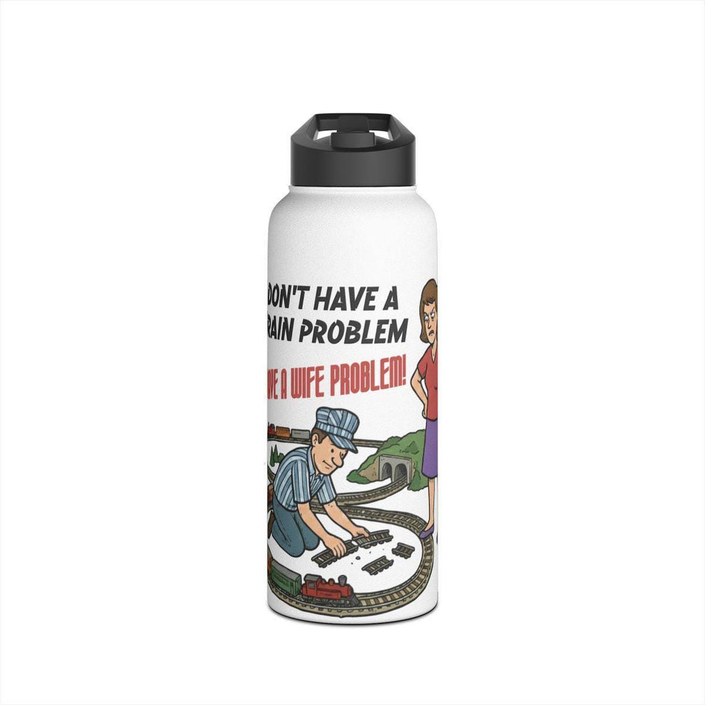 Retro Train Railway Humor Water Bottle, Funny Train Enthusiast Gift, Unique Train Collector Bottle, Vintage Train Worker Design