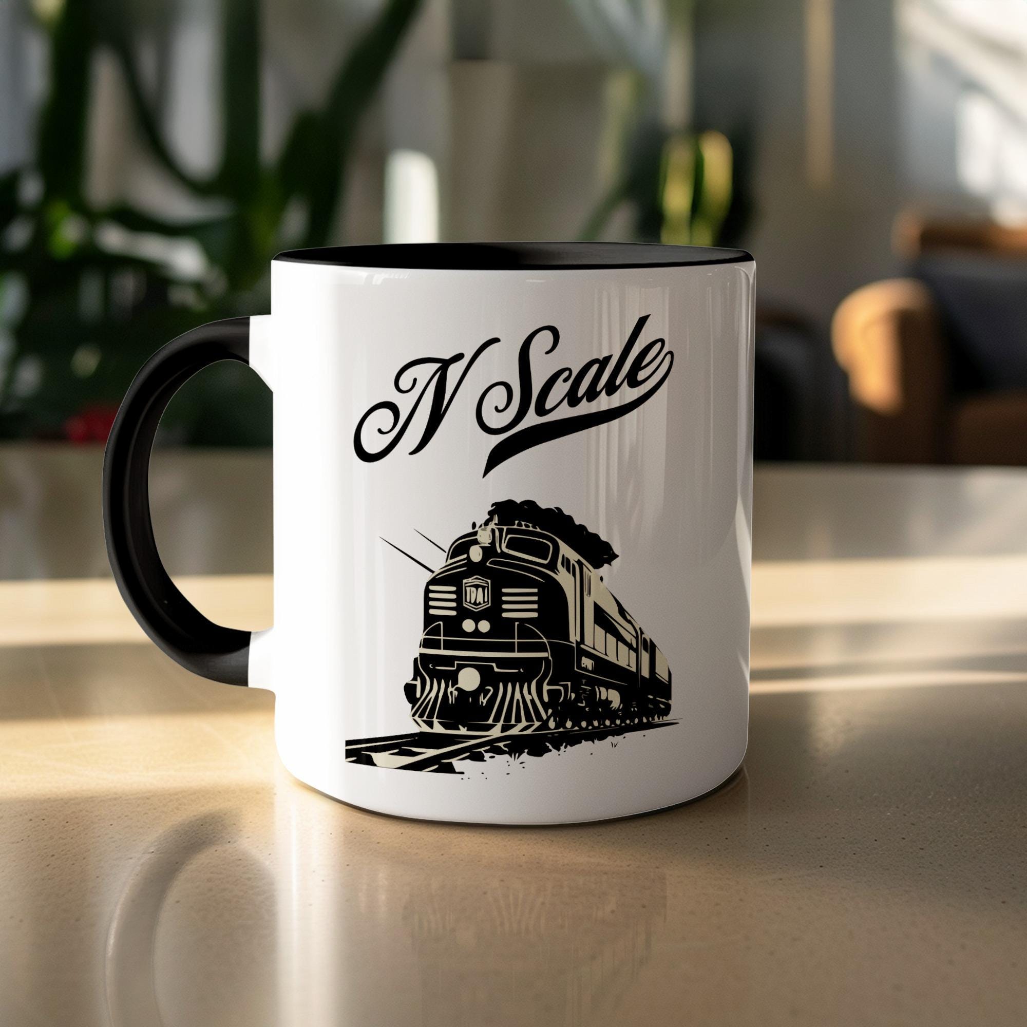 Train themed coffee mug, railway enthusiast gift, vintage locomotive design, perfect for train hobbyists, unique railfan collectible