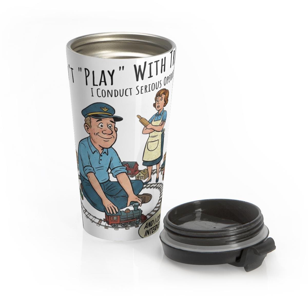 Vintage Train Conductor Travel Mug, Funny Retro Design, Stainless Steel Insulated Cup, Perfect Gift for Train Enthusiasts