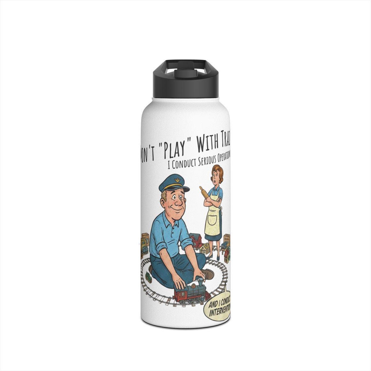Funny Train Conductor Water Bottle, Vintage Train Lover Gift, Humor Railway Enthusiast, Train Model Hobbyist, Unique Train Collector Item