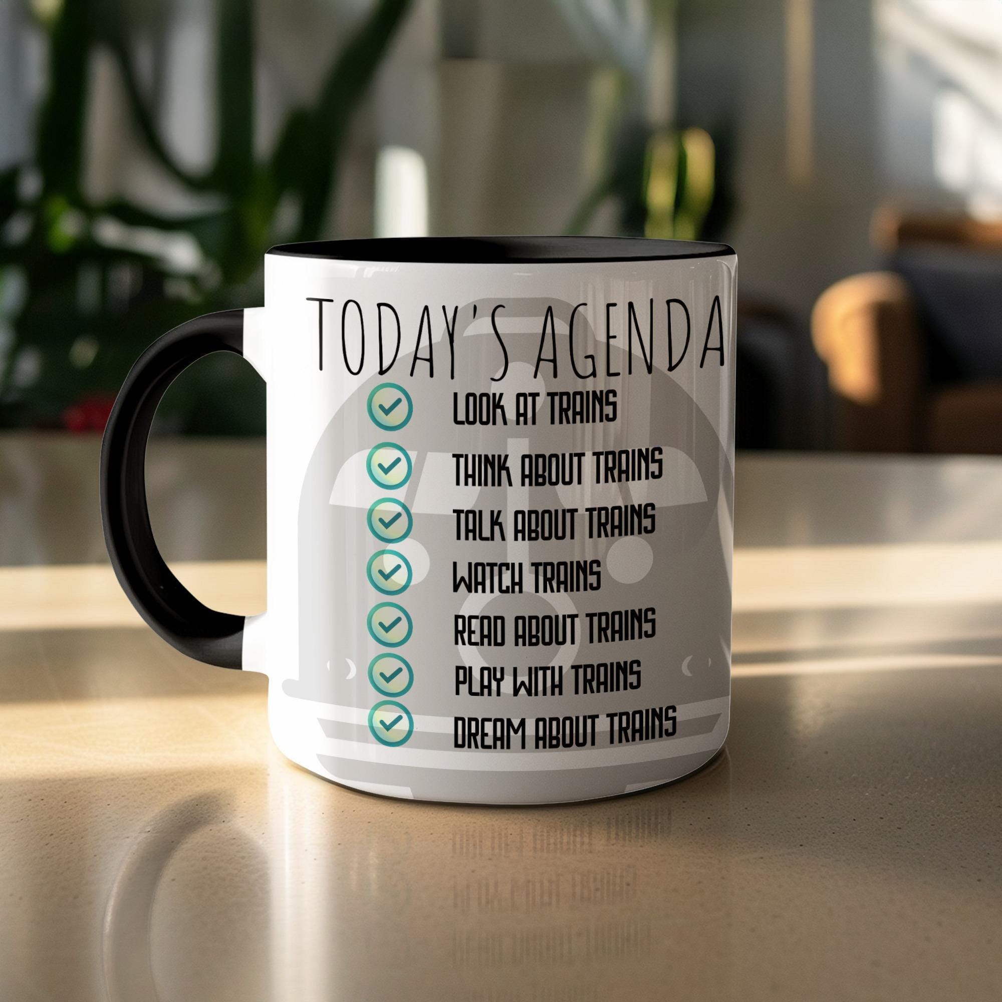 Trains Lovers Mug Today's Agenda Train Enthusiast Gifts Fun Train Coffee Cup, Unique Train Lover Mug, Train Gifts for Him or Her