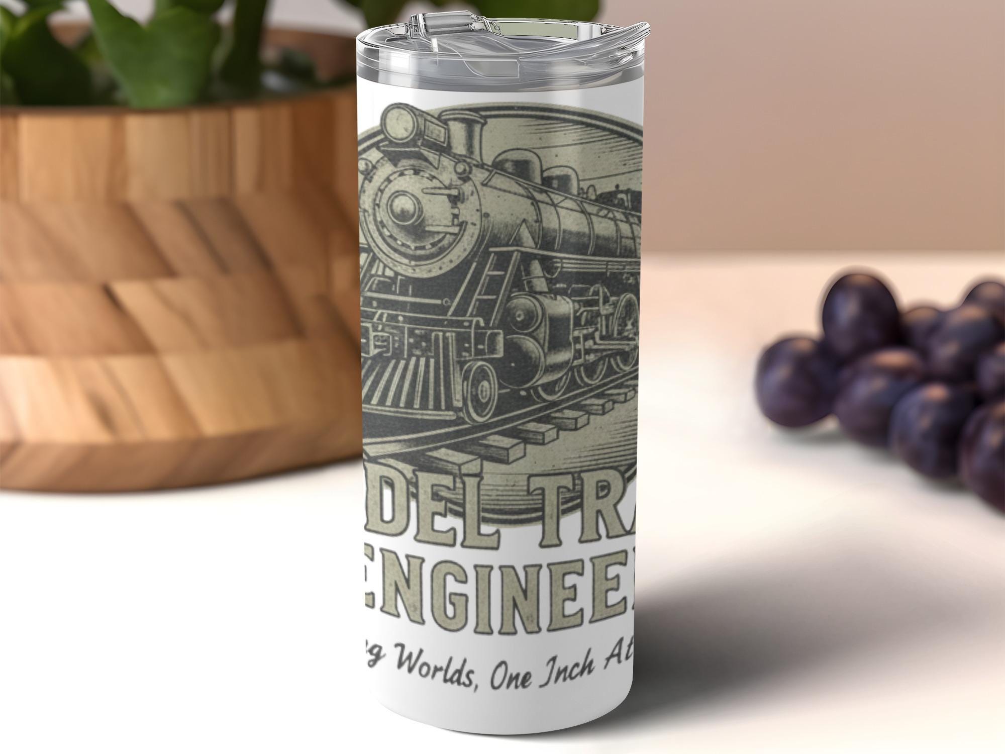 Vintage Train Engineer Tumbler, Retro Locomotive Art Travel Mug, Unique Gift for Train Lovers, Railroad Enthusiast Keepsake