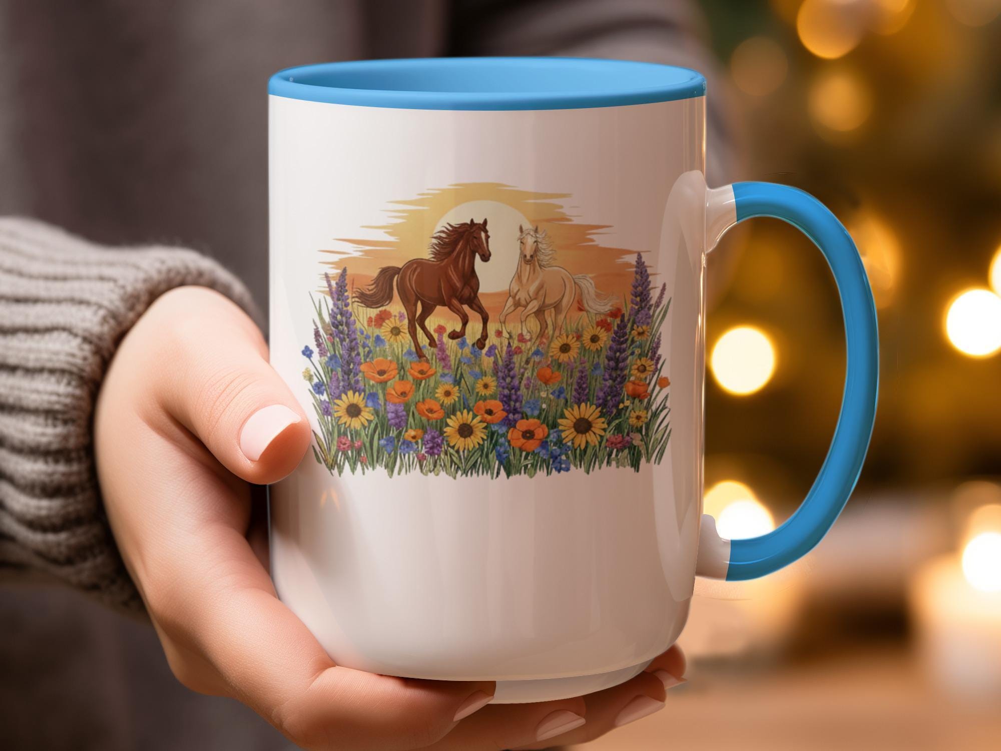 Horse themed coffee mug, animal lover gift, decorative ceramic mug, morning coffee cup, equestrian gift, colorful horse design mug