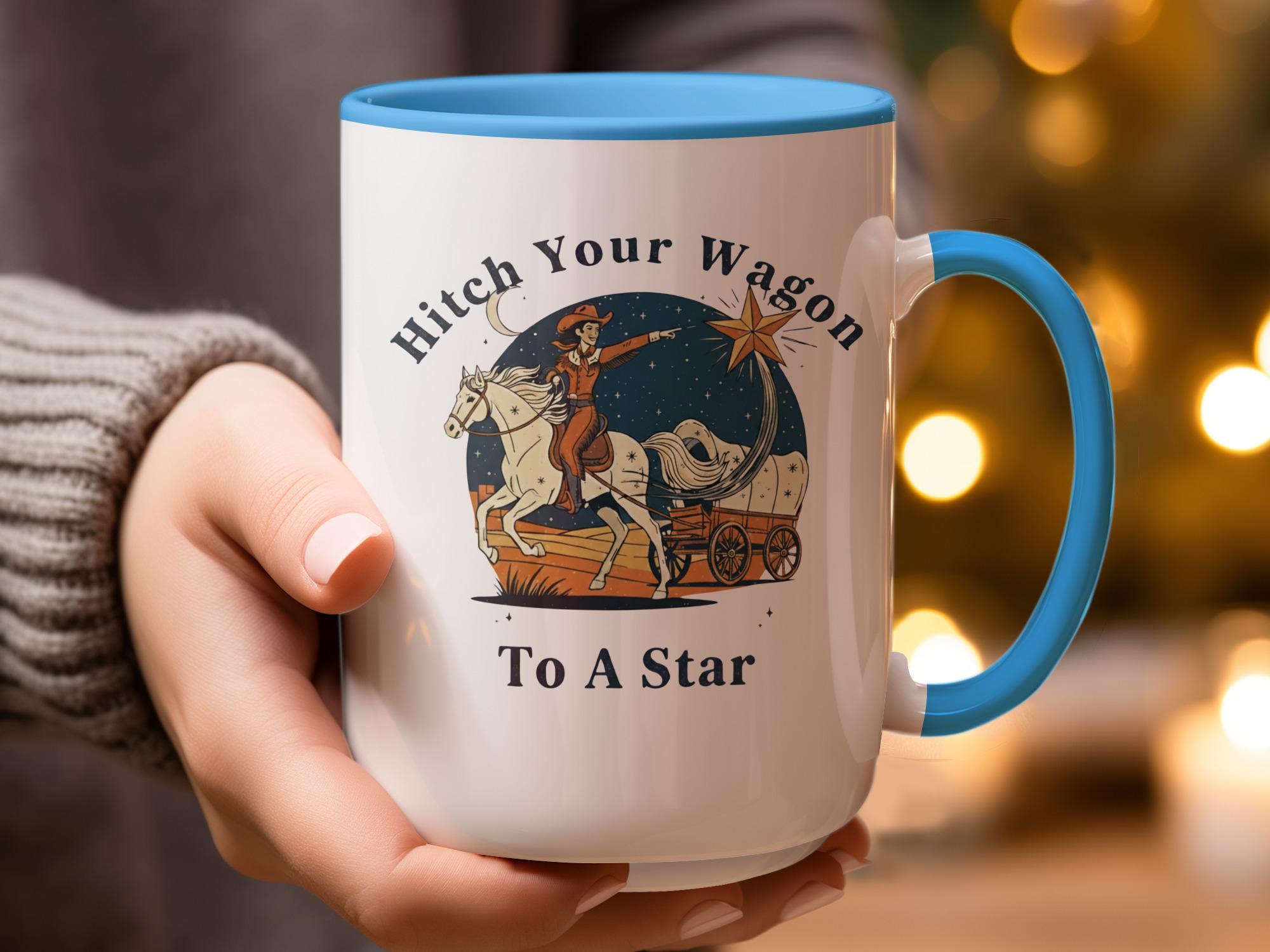 Hitch Your Wagon To A Star Mug, Motivational Cowboy Mug, Western Inspirational Coffee Cup, Unique Gift Idea, Office Desk Decor