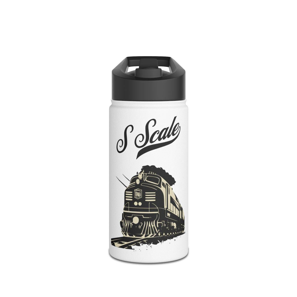 Train Water Bottle, S Scale Train Design Bottle, Railroad Enthusiast Gift, Locomotive Travel Flask, Train Lover Drinkware
