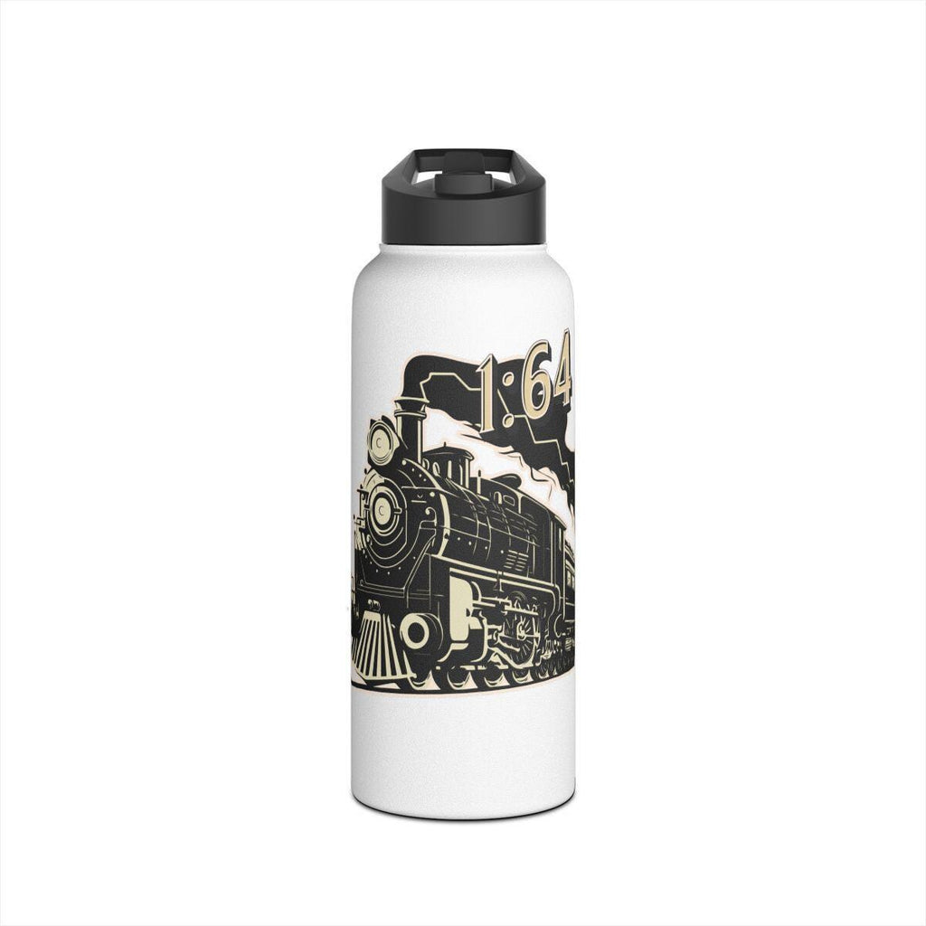 Vintage Train Water Bottle, Retro Locomotive Art, 64oz Insulated Bottle, Steampunk Train Design, Unique Gift for Train Enthusiasts