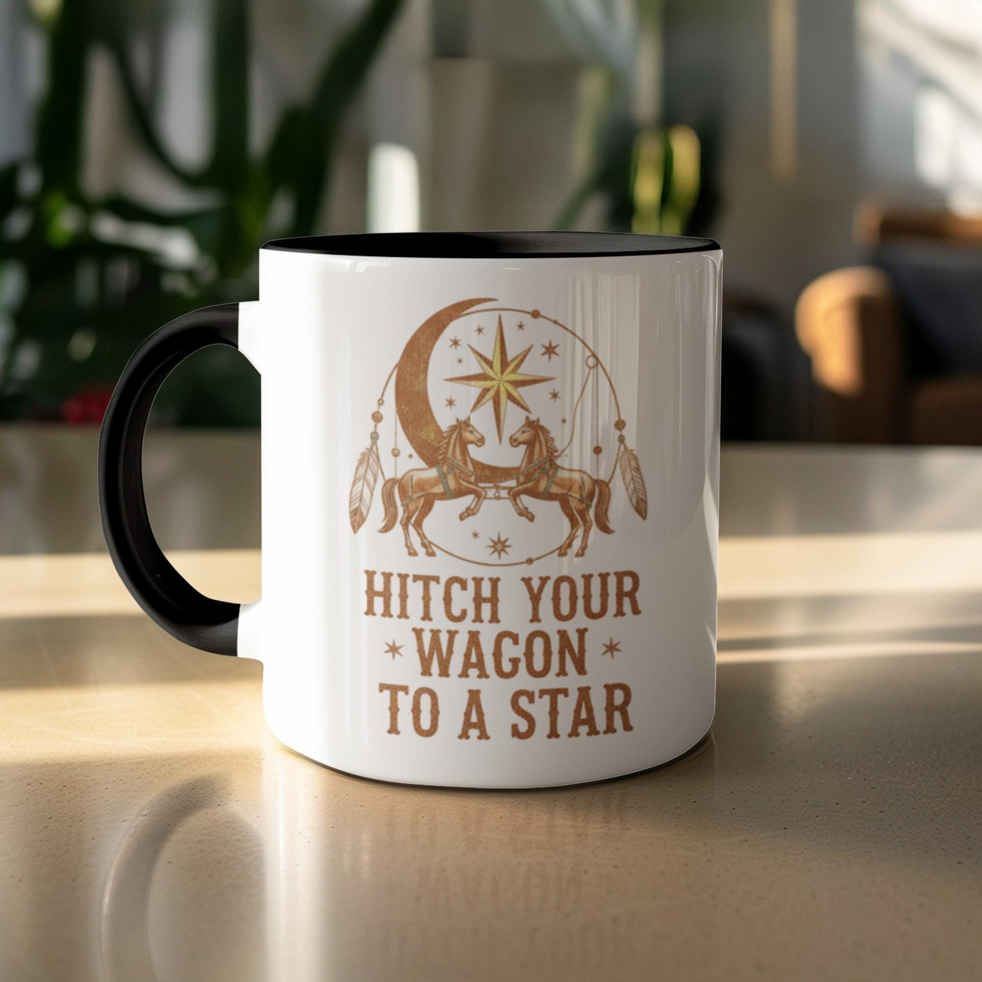 Hitch Your Wagon to a Star Mug, Motivational Coffee Mug, Celestial Inspired Cup, Astrology Gift, Cosmic Theme Drinkware