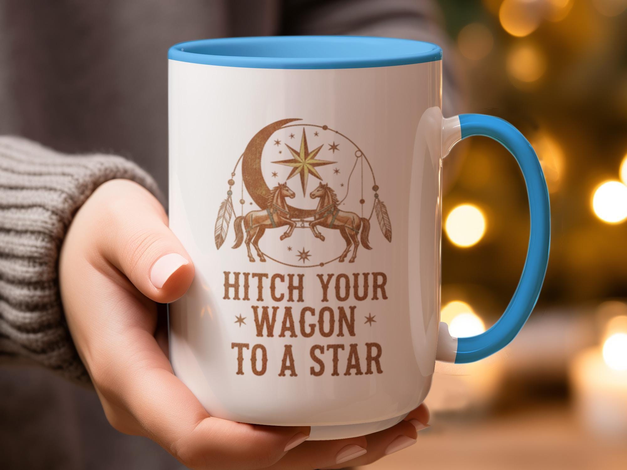 Hitch Your Wagon to a Star Mug, Inspirational Horse and Star Design Coffee Cup, Motivational Gift Idea for Horse Lovers